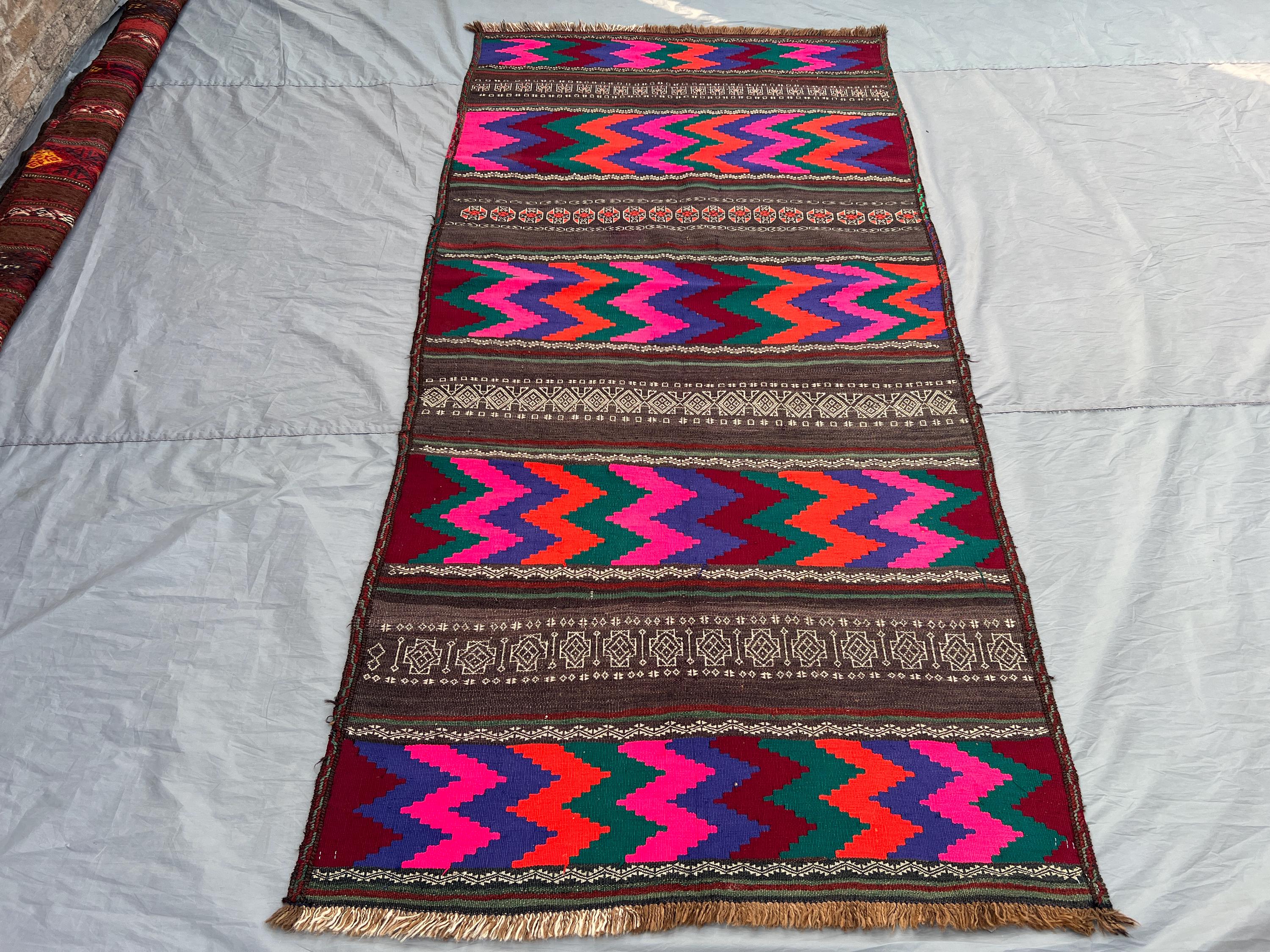 4x9 Afghan Kilim Runner Rug | Vintage Flatweave Cotten Rug | Colorful Tribal Diamond Pattern | Long Hallway Carpet, turkish Style Kilim