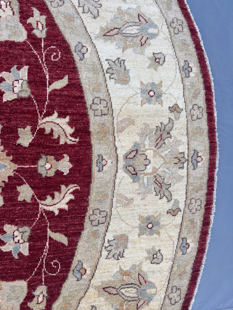 8 x 8 Afghan Hand-Knotted Modern Soft Pile Oval Oushak Design Luxury Wool Rug Elegant Floral Pattern Stylish Living Room Decor | Bedroom rug image 7
