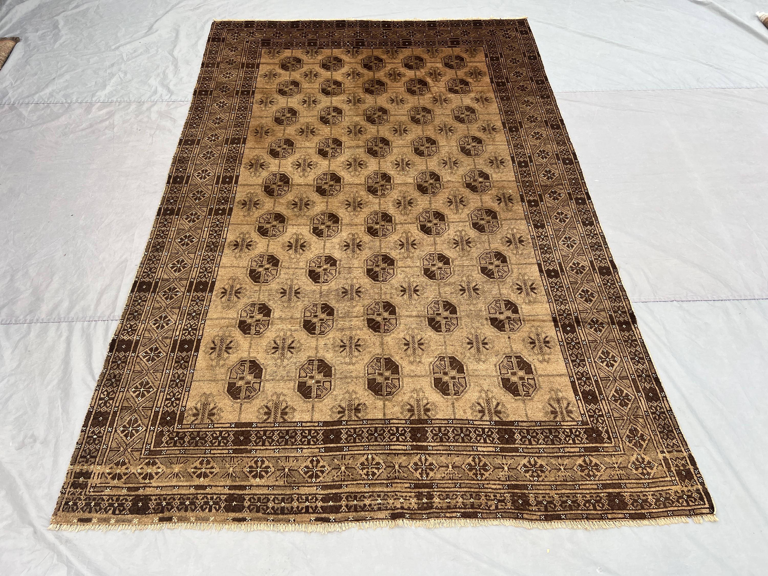 7x10 Vintage Afghan Baluchi Rug, Hand Knotted Wool Carpet, Rare Terracotta Faded Tribal Geometric Design, Large Oriental Rug Living Room Rug