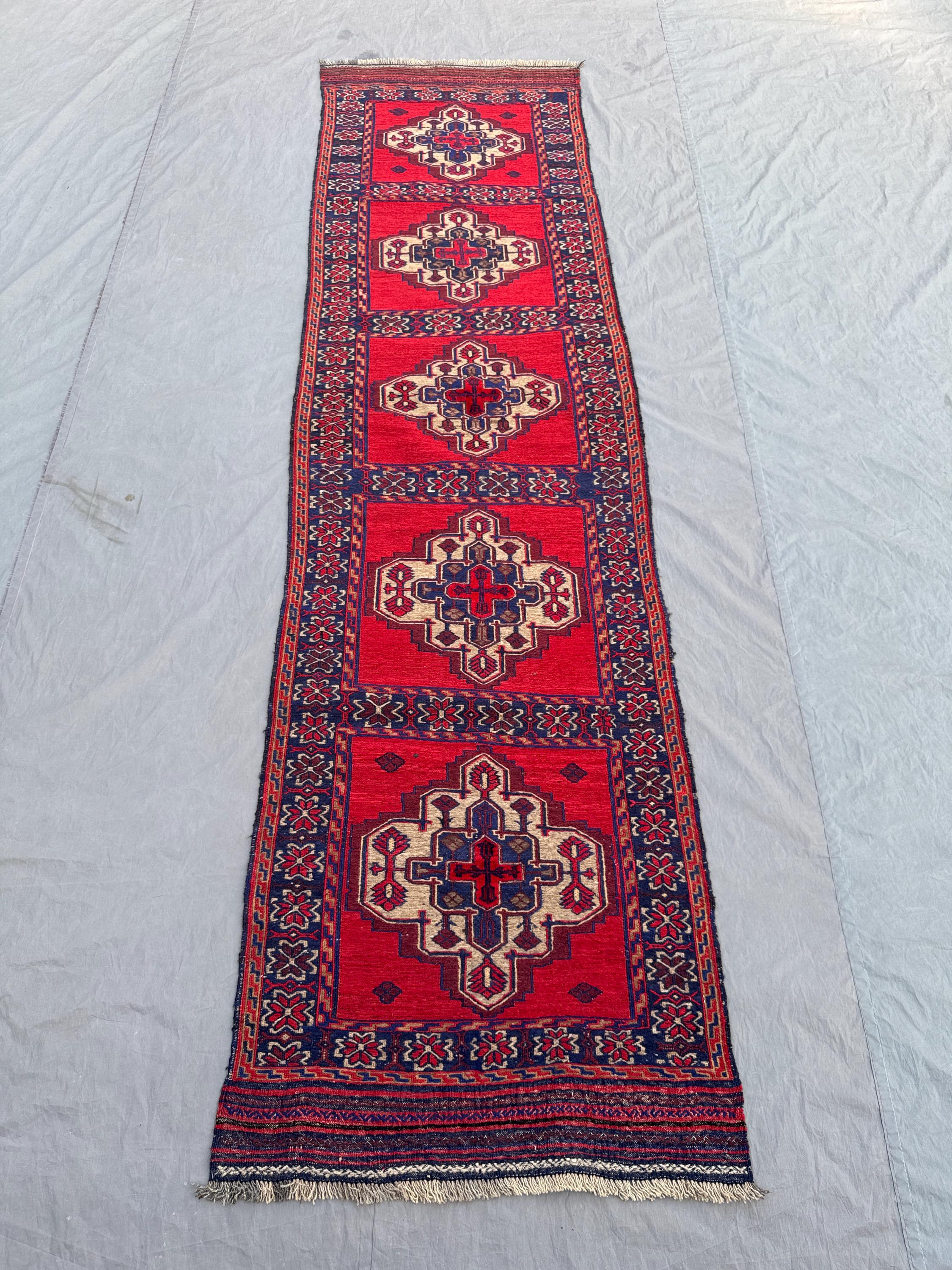 2'5 x 9'3 ft Antique Afghan Baluchi Kilim Runner No Pile Flat Weave Hand Knotted Wool Tribal Hallway Entryway Rug