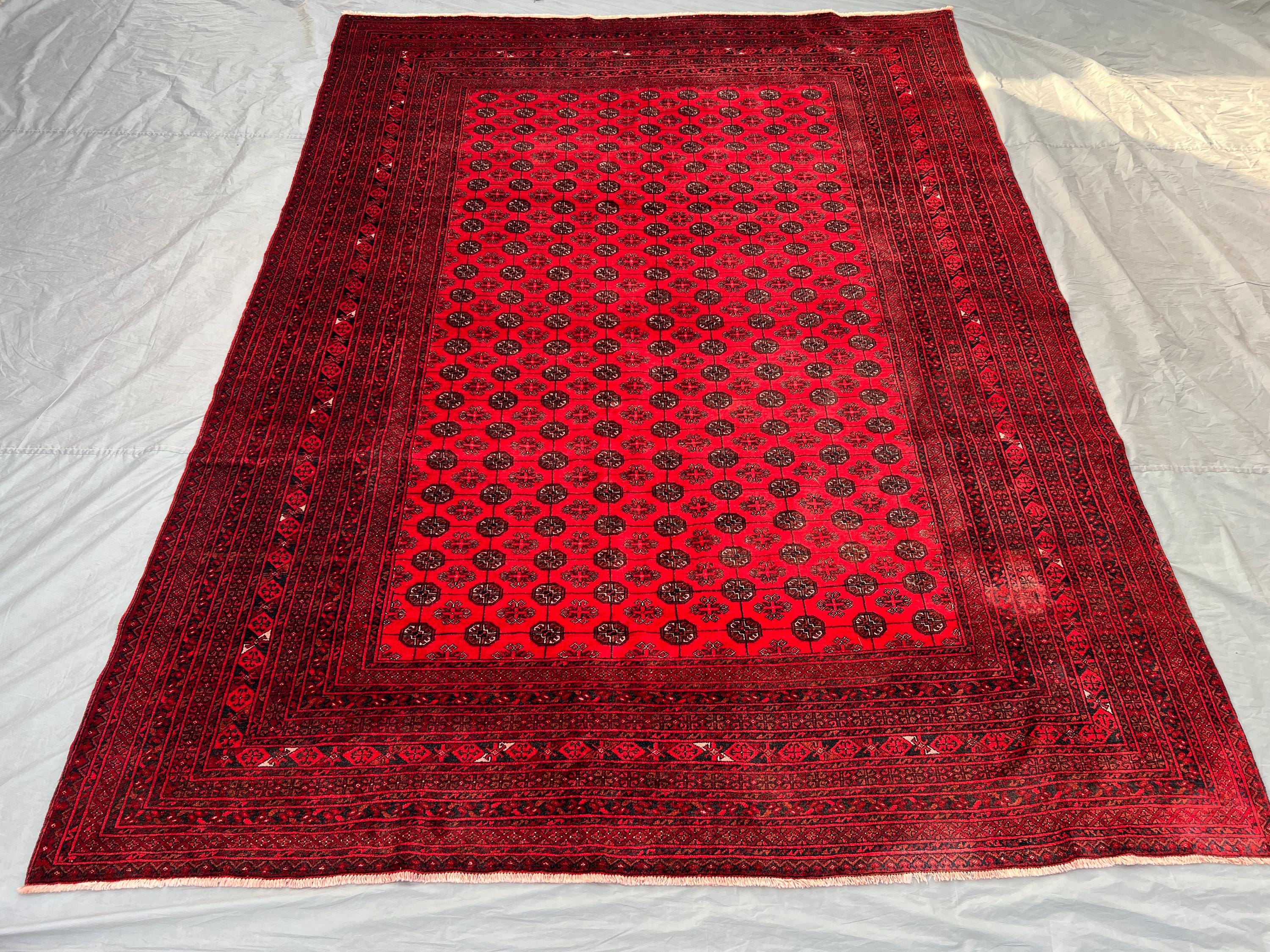 6'8x9'2 ft Antique Turkmen Bukhara Rug | Afghan Hand Knotted Wool Carpet | Tribal Geometric Pattern | Rare Liv