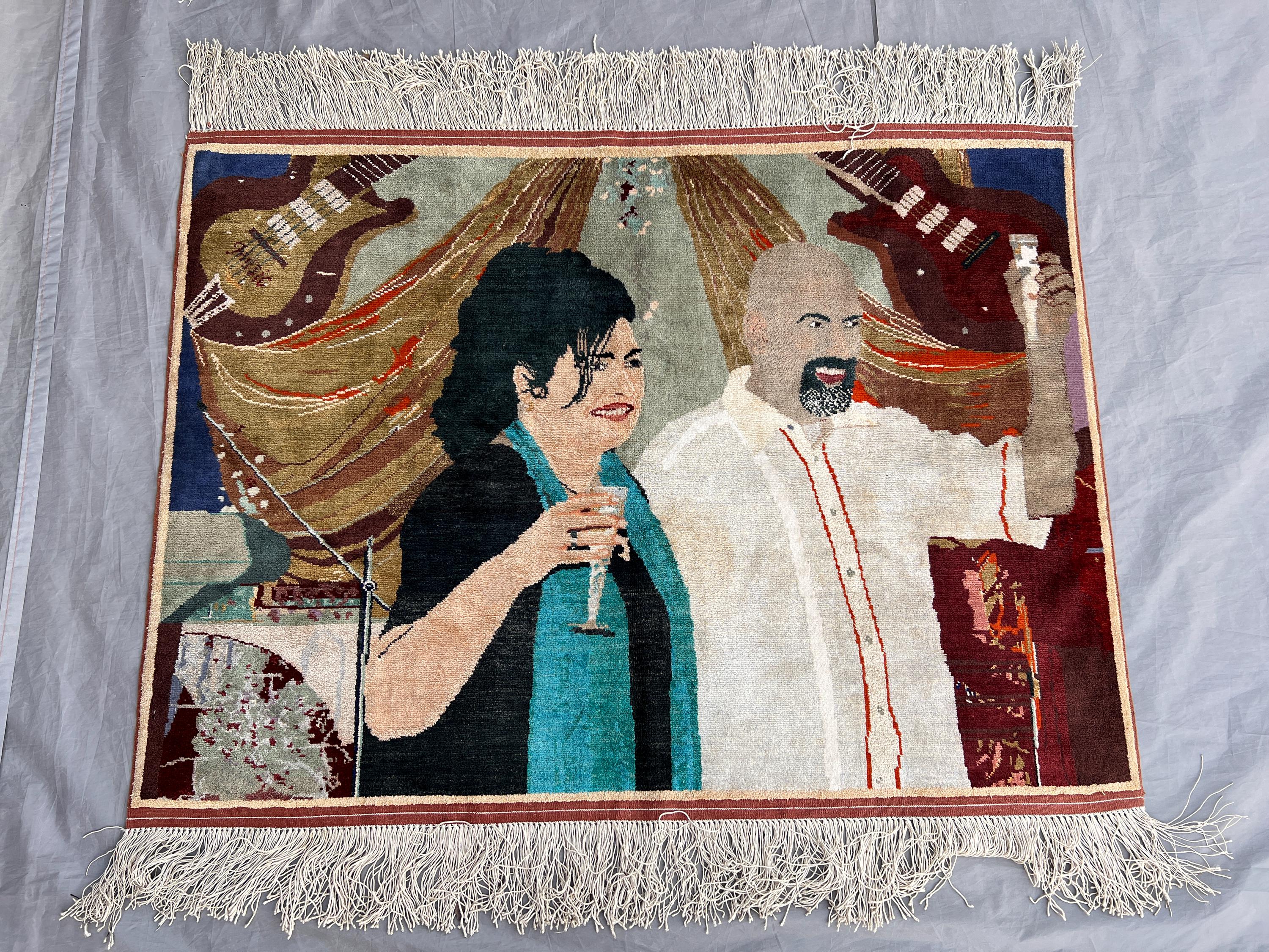 2.6x3.4 ft Silk Pictorial Rug | Vintage Hand Knotted Wall Art Carpet | Unique Oriental Carpet| Collectible Rug, Wall Hanging