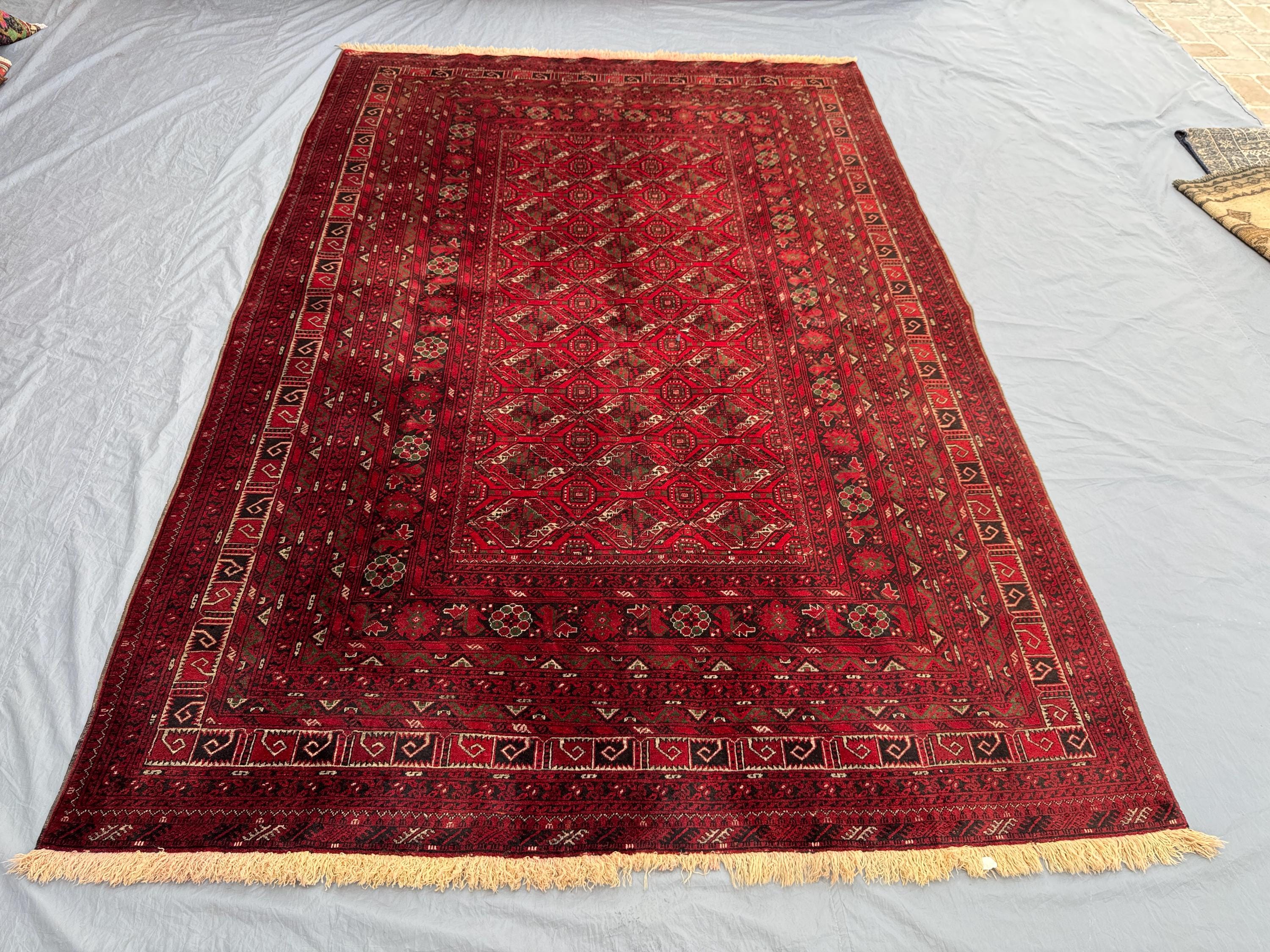 6'7x9'9 ft Tekke Ersari Turkmen Handmade Rug, Vintage Red Tribal Area Rug, Wool, One of a Kind, for Living Room or Hallway