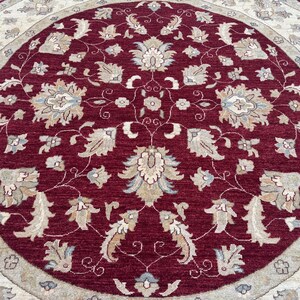 8 x 8 Afghan Hand-Knotted Modern Soft Pile Oval Oushak Design Luxury Wool Rug Elegant Floral Pattern Stylish Living Room Decor | Bedroom rug image 2