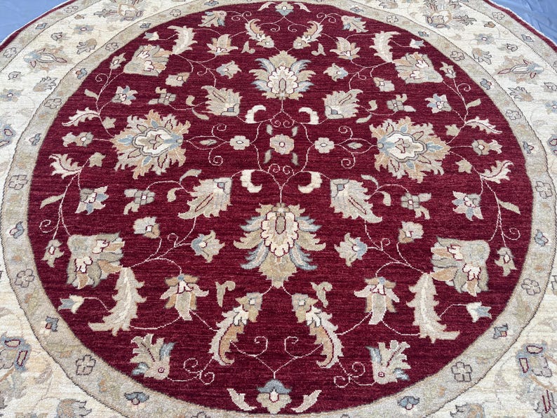 8 x 8 Afghan Hand-Knotted Modern Soft Pile Oval Oushak Design Luxury Wool Rug Elegant Floral Pattern Stylish Living Room Decor | Bedroom rug image 2