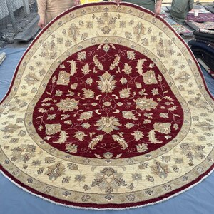 8 x 8 Afghan Hand-Knotted Modern Soft Pile Oval Oushak Design Luxury Wool Rug Elegant Floral Pattern Stylish Living Room Decor | Bedroom rug image 13