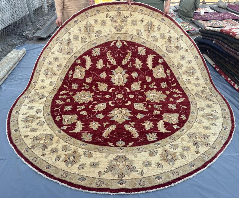 8 x 8 Afghan Hand-Knotted Modern Soft Pile Oval Oushak Design Luxury Wool Rug Elegant Floral Pattern Stylish Living Room Decor | Bedroom rug image 13