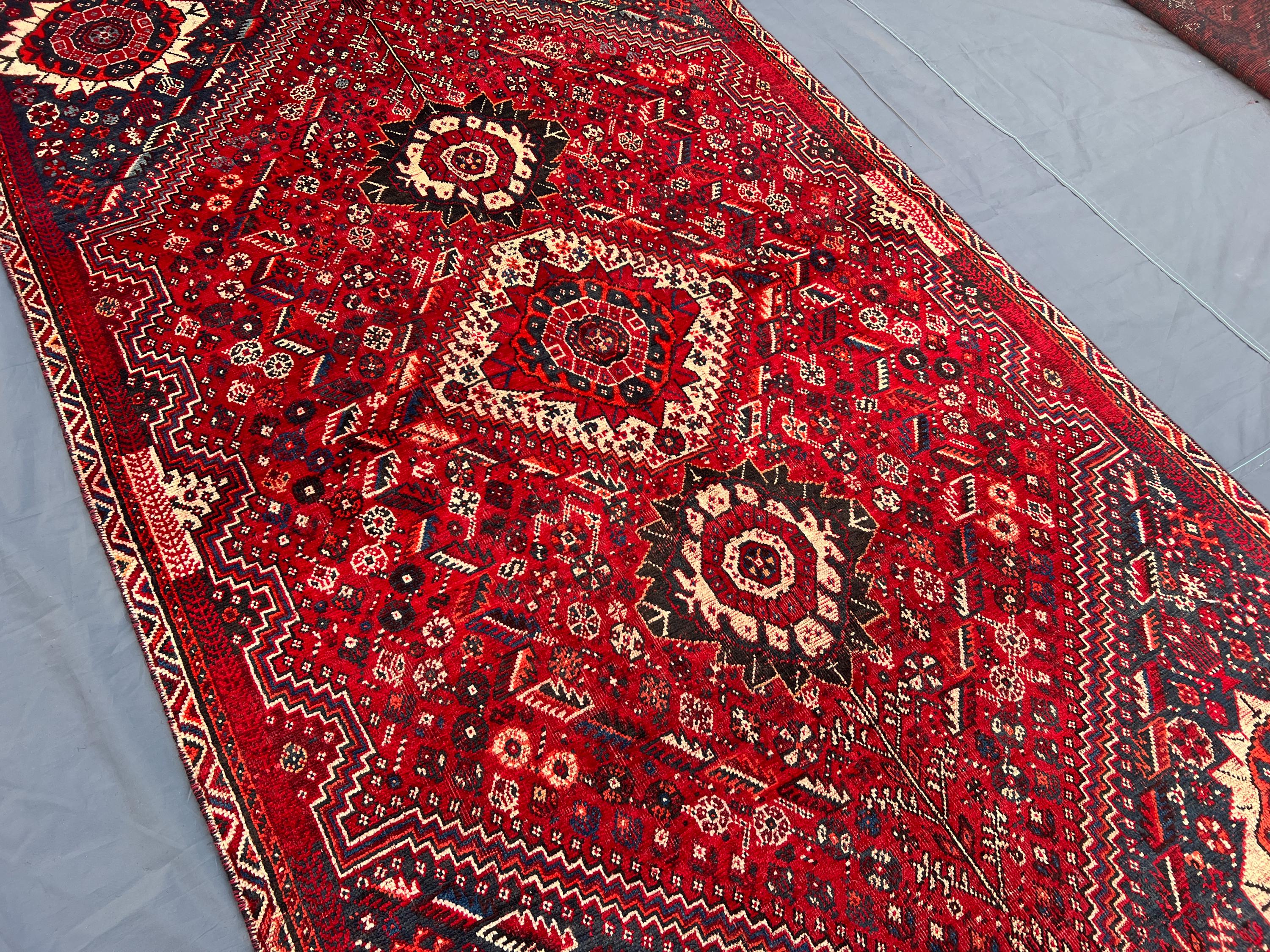Turkish Inspired Caucasian Rug, 4'8 x 8'8 Ft, Hand-Knotted Wool, Vintage 1950s, Soft Red and Blue, Moroccan Design,One-of-a-Kind