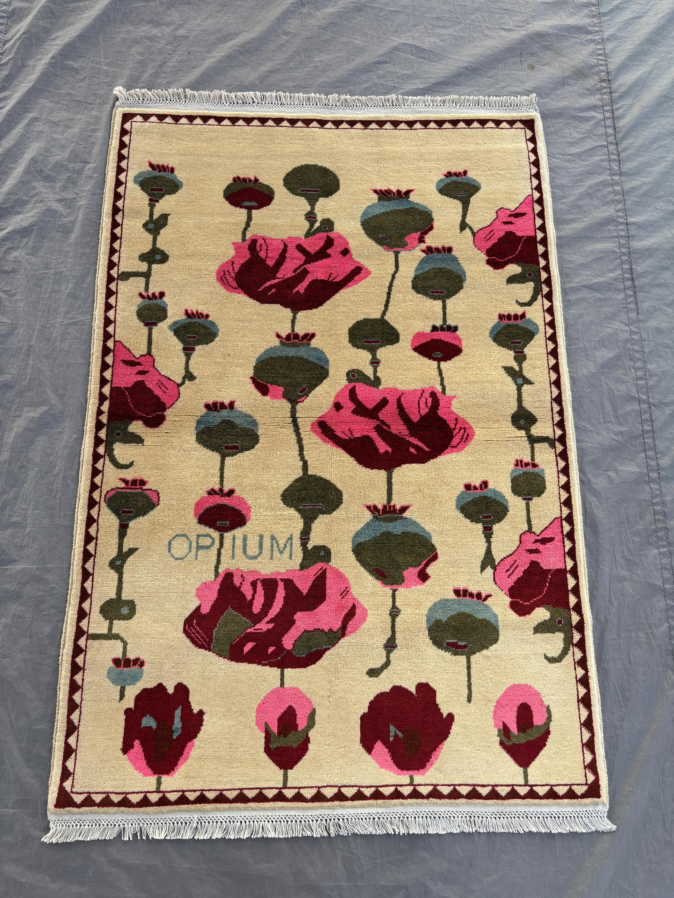 Afghan Pictorial Rug 3 x 5 Ft Hand-Knotted Wool Modern Soft Pile One of a Kind Boho Home Decor | Kitchen & Bedroom decor