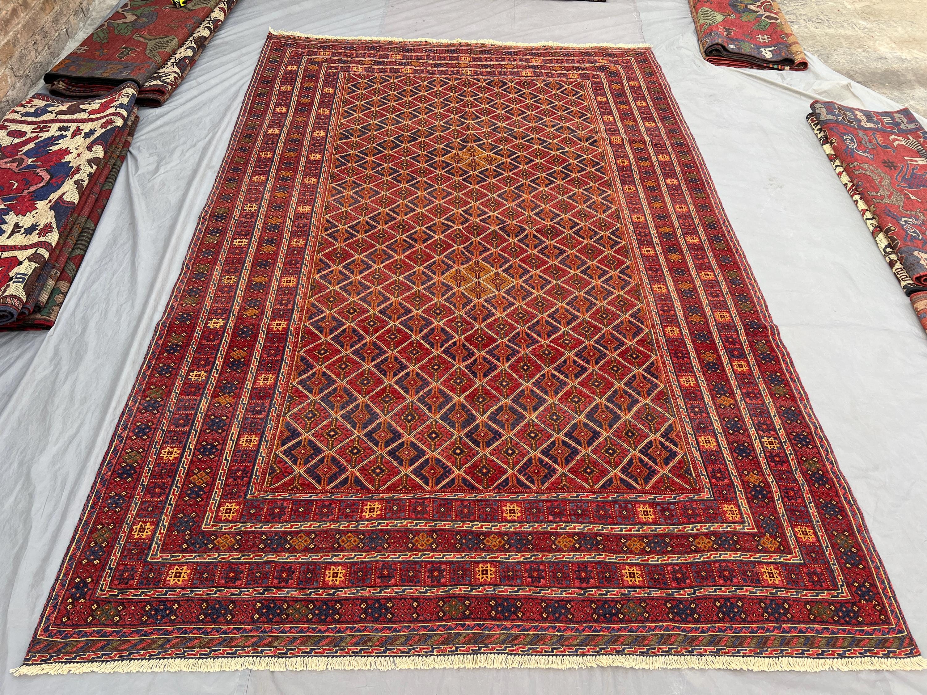 6'9 x 10'4 Ft Vintage Afghan Baluchi Mashwani Large Area Rug Hand Knotted Tribal Geometric Wool Carpet Living Room Bedroom Rug, Home Décor