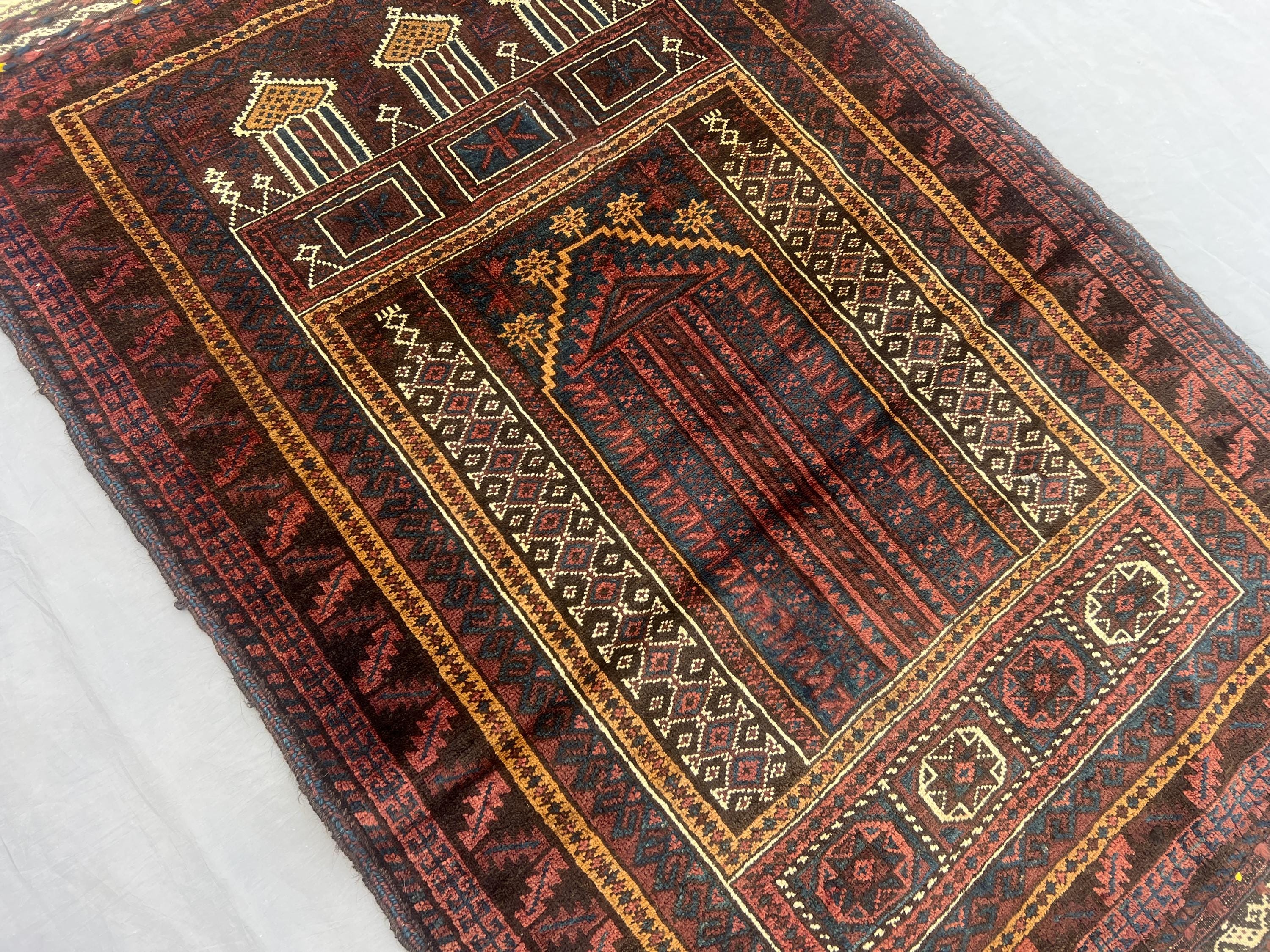 2'11 x 4'4 ft Antique Afghan Hand Knotted Baluch Prayer Rug Tribal Wool Carpet Rare Oriental Islamic Design Vintage One of a Kind Rug Decor
