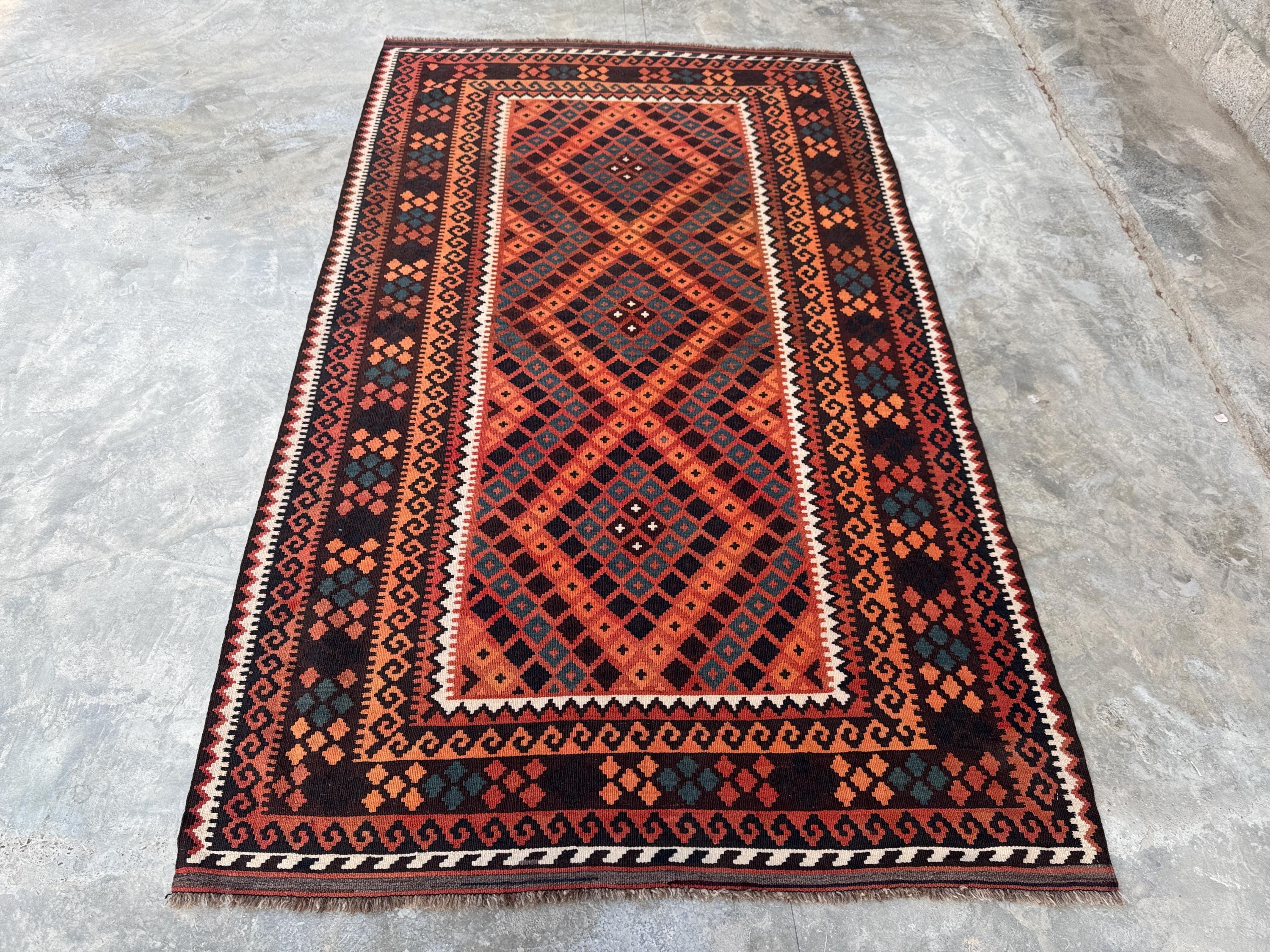 5'0x8'5 Ft Afghan Handmade Navajo Style Geometric Flatweave Rug, Wool Tribal Area Rug, Decorative Living Room, Boho Home Decor