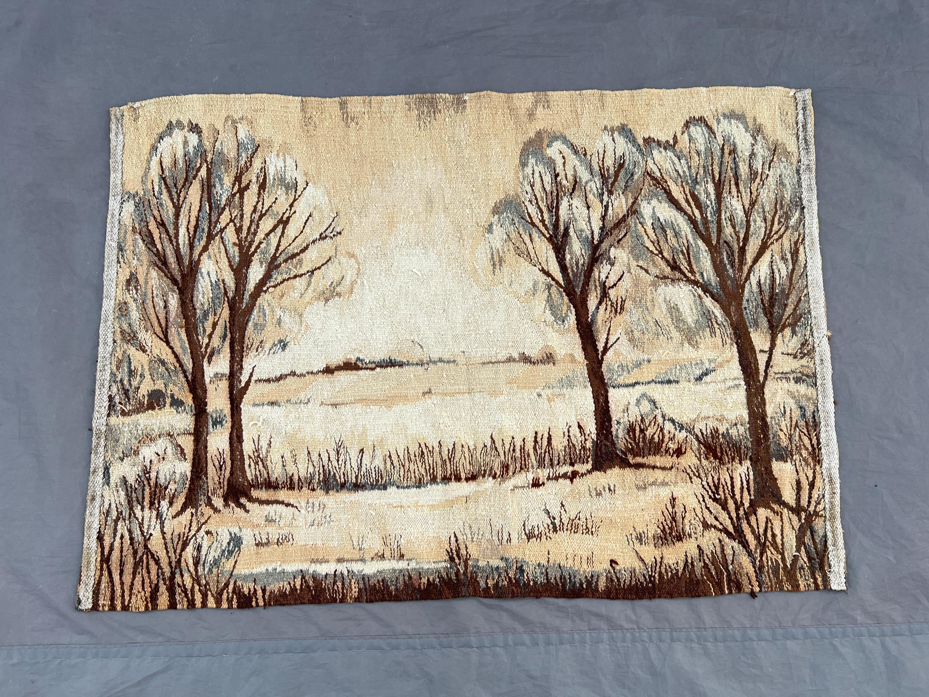 Afghan vintage flat weave pictorial kilim 3 x 4 ft handmade wall hanging, unique nature landscape tapestry rug, one-of-a-kind decor