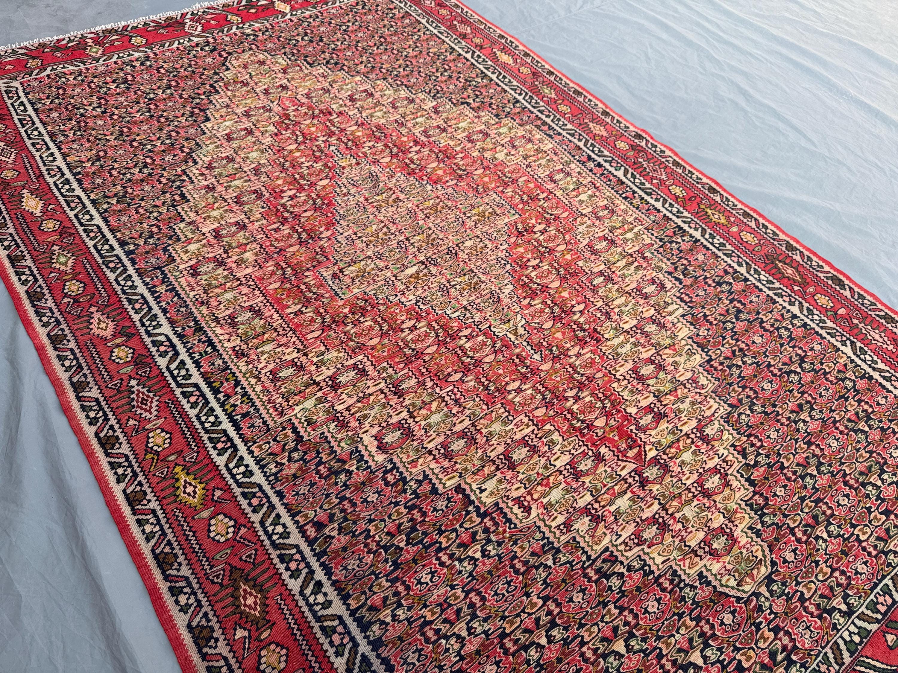 Turkish Hand-Woven Vintage Kilim | 6 x 9 ft | One-of-a-Kind Caucasian-Inspired Turkish Design | Flat Weave Wool Rug | Living room decor