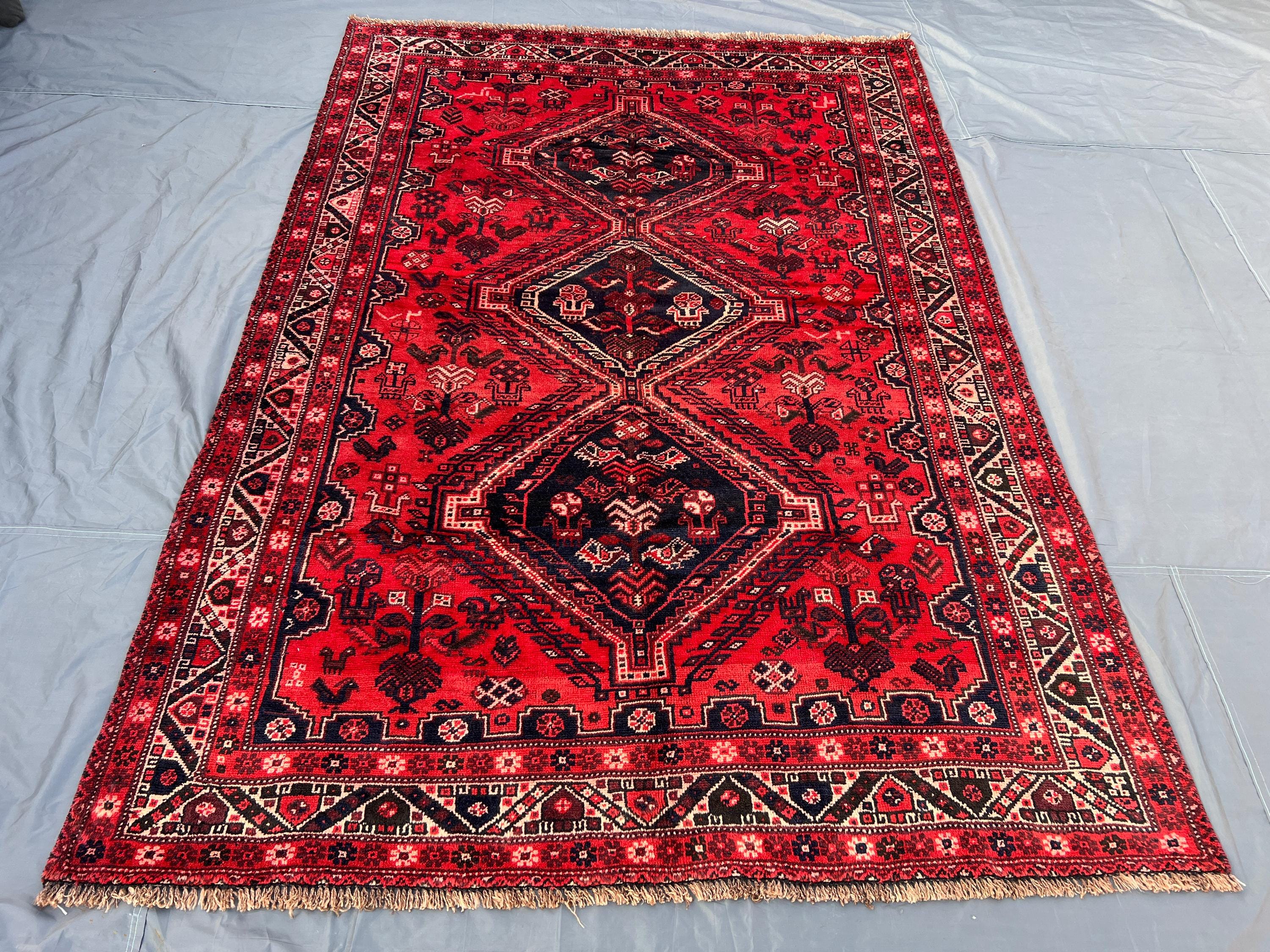 5'9 x 8'2 ft Antique 1920s Turkish Caucasian Area Rug Hand Knotted Wool Tribal Red Black Geometric Home Decor One Of A Kind Living Room