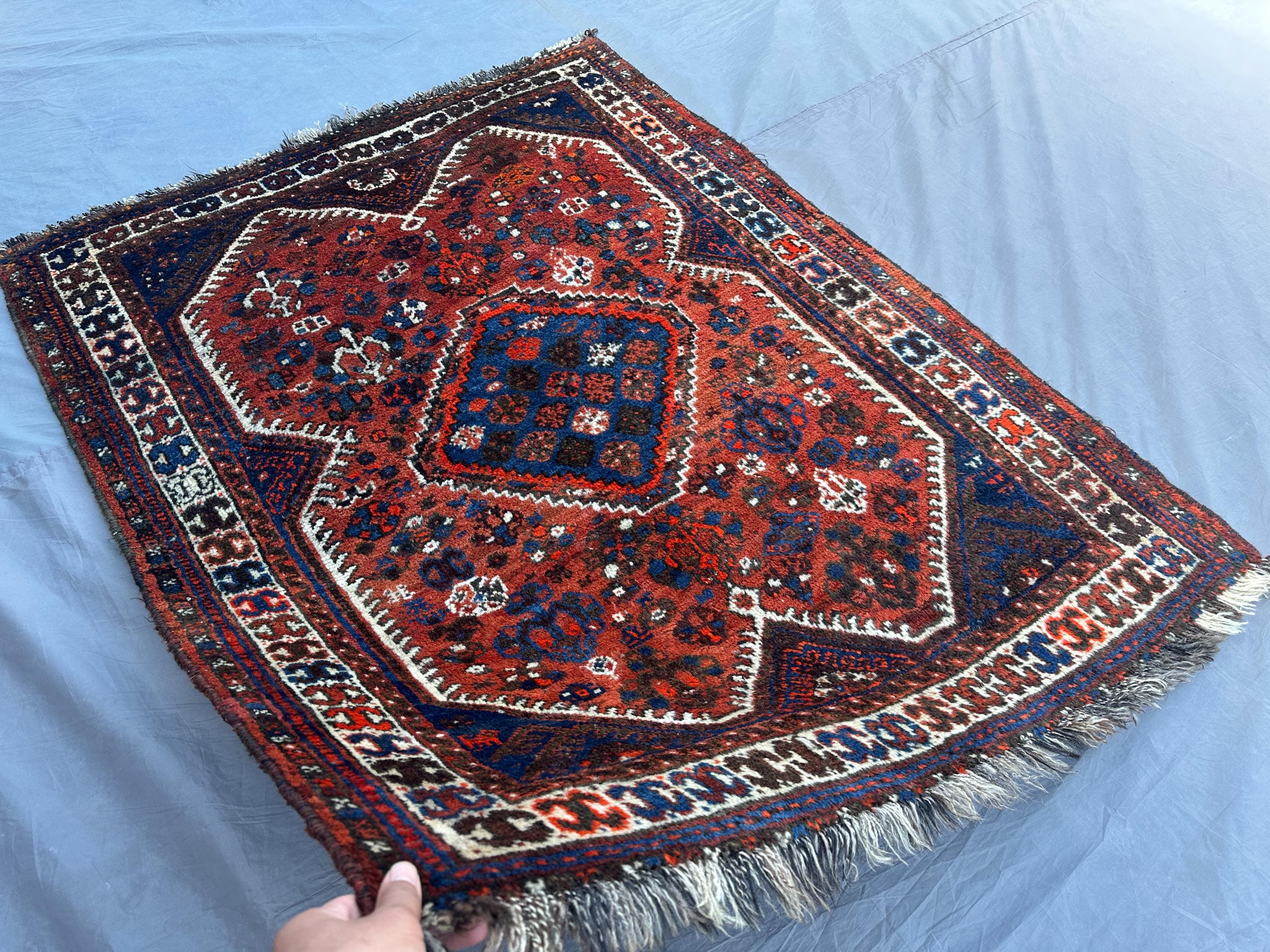 Afghan Tribal Rug | 4x5 Hand Knotted Wool Rug | Fine Geometric Pattern Carpet | Caucasian Style Vintage Rug | Rustic Ethnic Area Decor