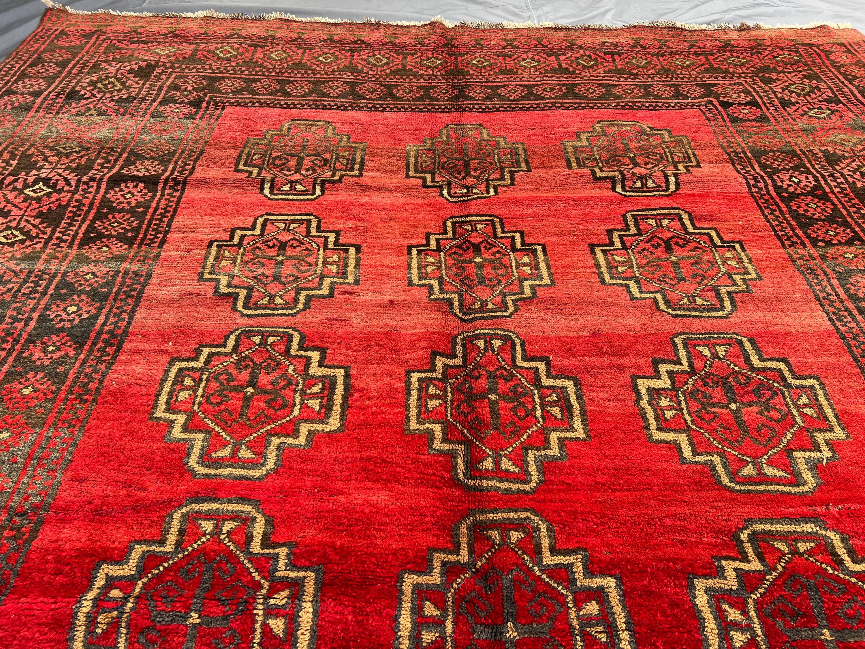 7x10 Antique Turkmen Rug | Faded Low Pile Wool Carpet | Geometric