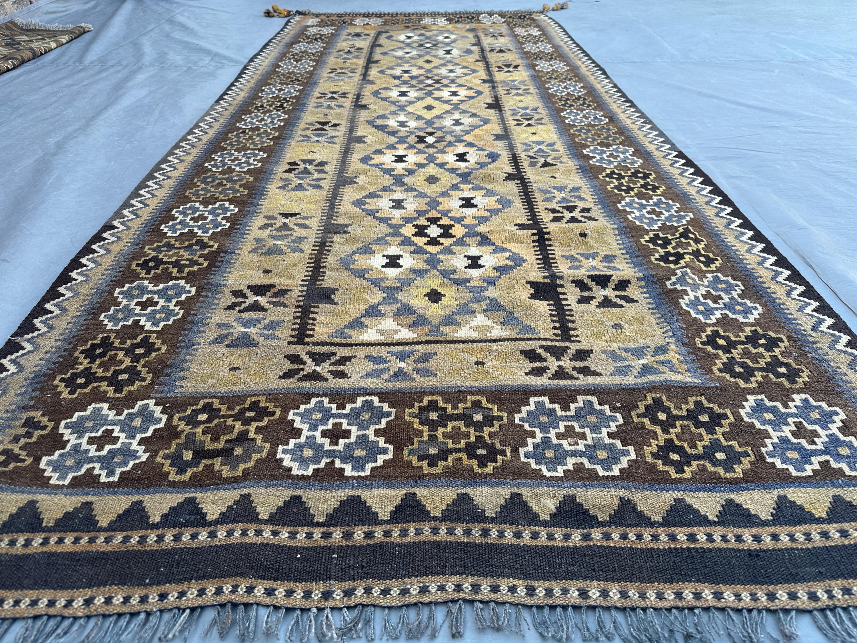 3x9 Afghan Kilim Runner Rug | Handmade Wool Tribal Flat Weave | Long Geometric Rug for Hallway Kitchen rug | Neutral Decor, Terracotta rug