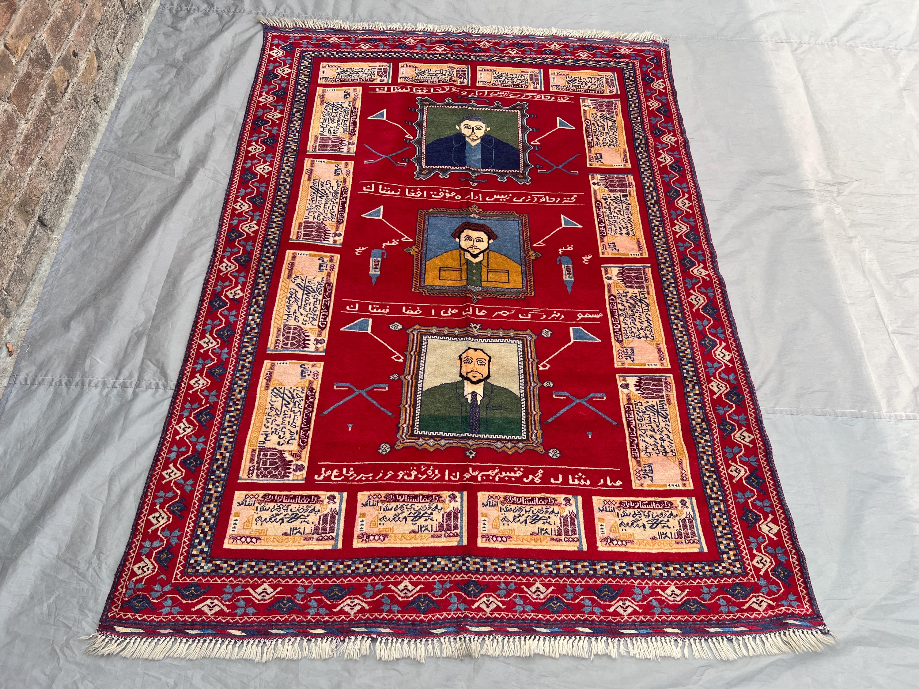 4.8x6.5 ft Afghan Historical War Rug | Vintage Handwoven Wool | Antique Design | Red, Yellow, Blue, and Green