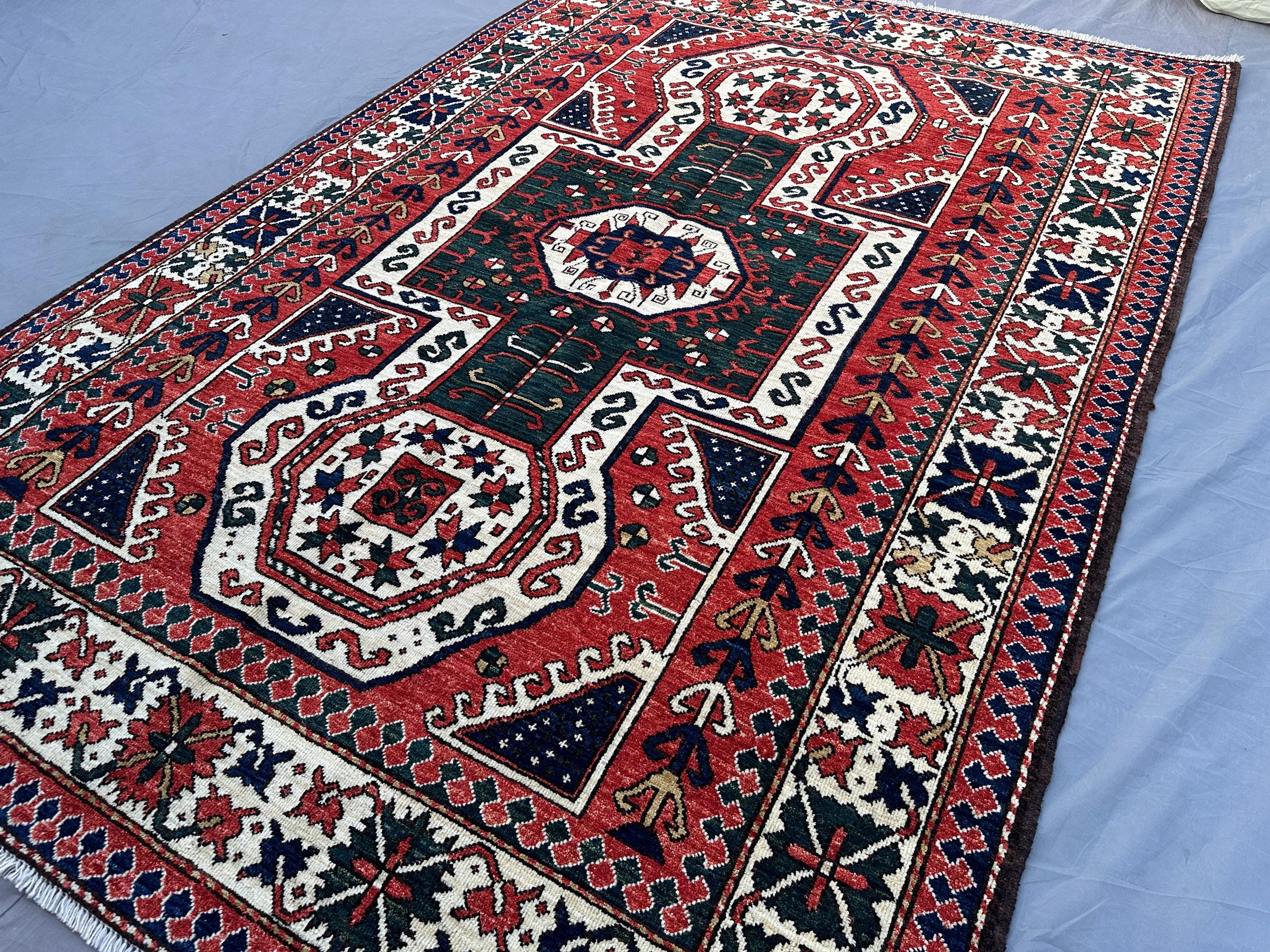5' x 7'5" Modern Afghan Oushak Rug, Hand-Knotted Wool, Traditional Geometric Design, Vibrant Colors, Soft Pile, Authentic Rug Home Decor