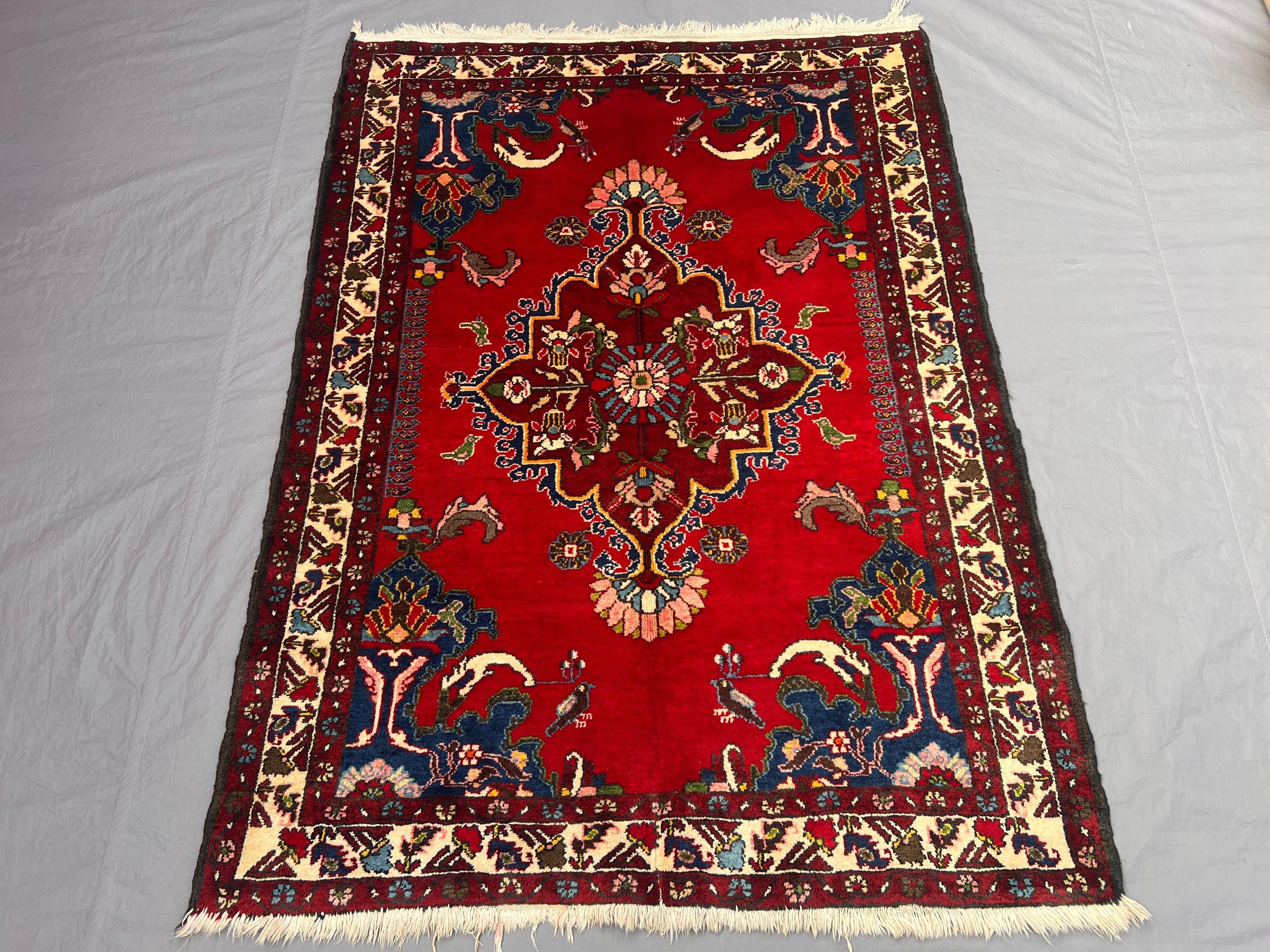 3'8 x 5 Ft Vintage Afghan Hand Knotted Wool Rug Soft Pile Floral Medallion Small Area Rug Living Room Bedroom Home Decor Living Room