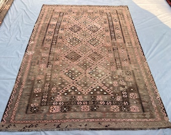 6.5x8.7 ft Afghan Flat Weave Rug, Turkmen Faded Kilim Rug, Handmade Turkish Style Kilim, Boho Area Rug, Vintage Tribal Wool Carpet, Bedroom