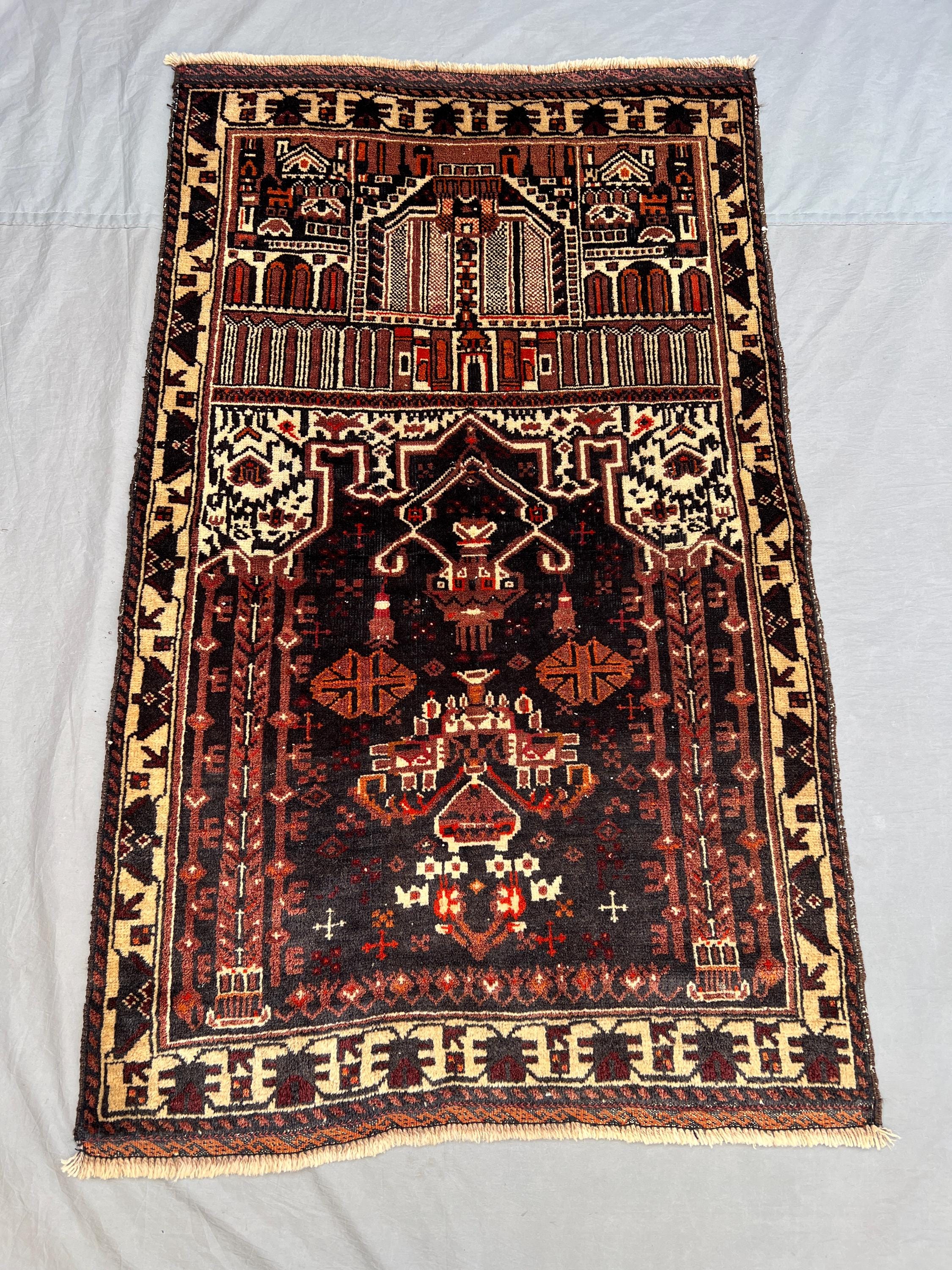 2'10x4'10 ft Vintage Afghan Prayer Rug – Traditional Geometric & Tribal Design, Handmade Rug, Boho Home Decor, Cozy Accent for Living Room