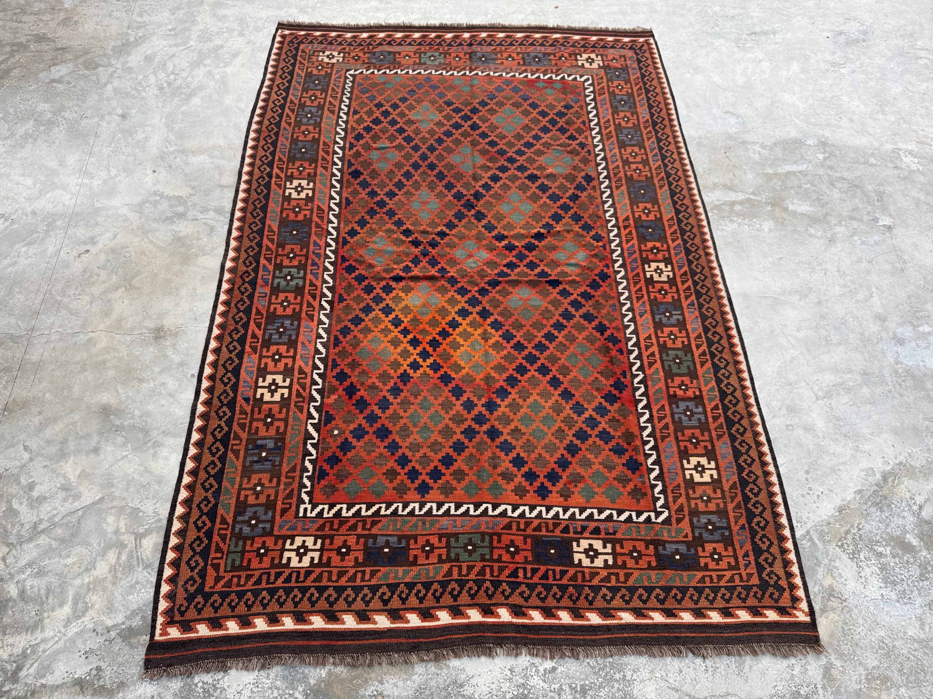 6'6x10'2 Ft Handmade Afghan Tribal Flatweave Kilim Rug, Turkish Style, Boho Bedroom or Living Room Decor, Vintage, Soft Wool Rug