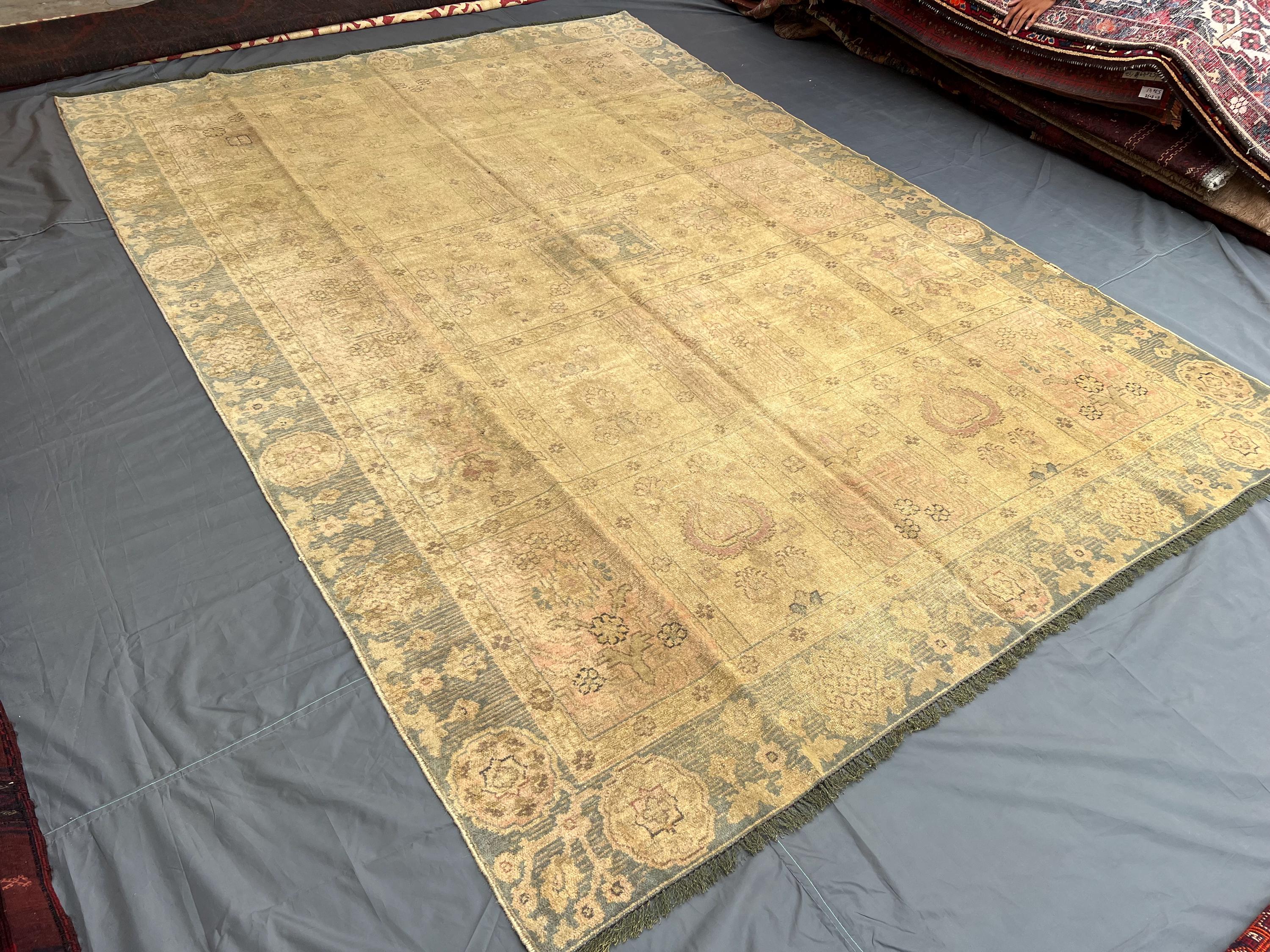 7x10 Elegant Beige Antique Turkmen Faded Hand-Knotted Wool Rug, Rare Caucasian Style Nomadic Design Low Pile C
