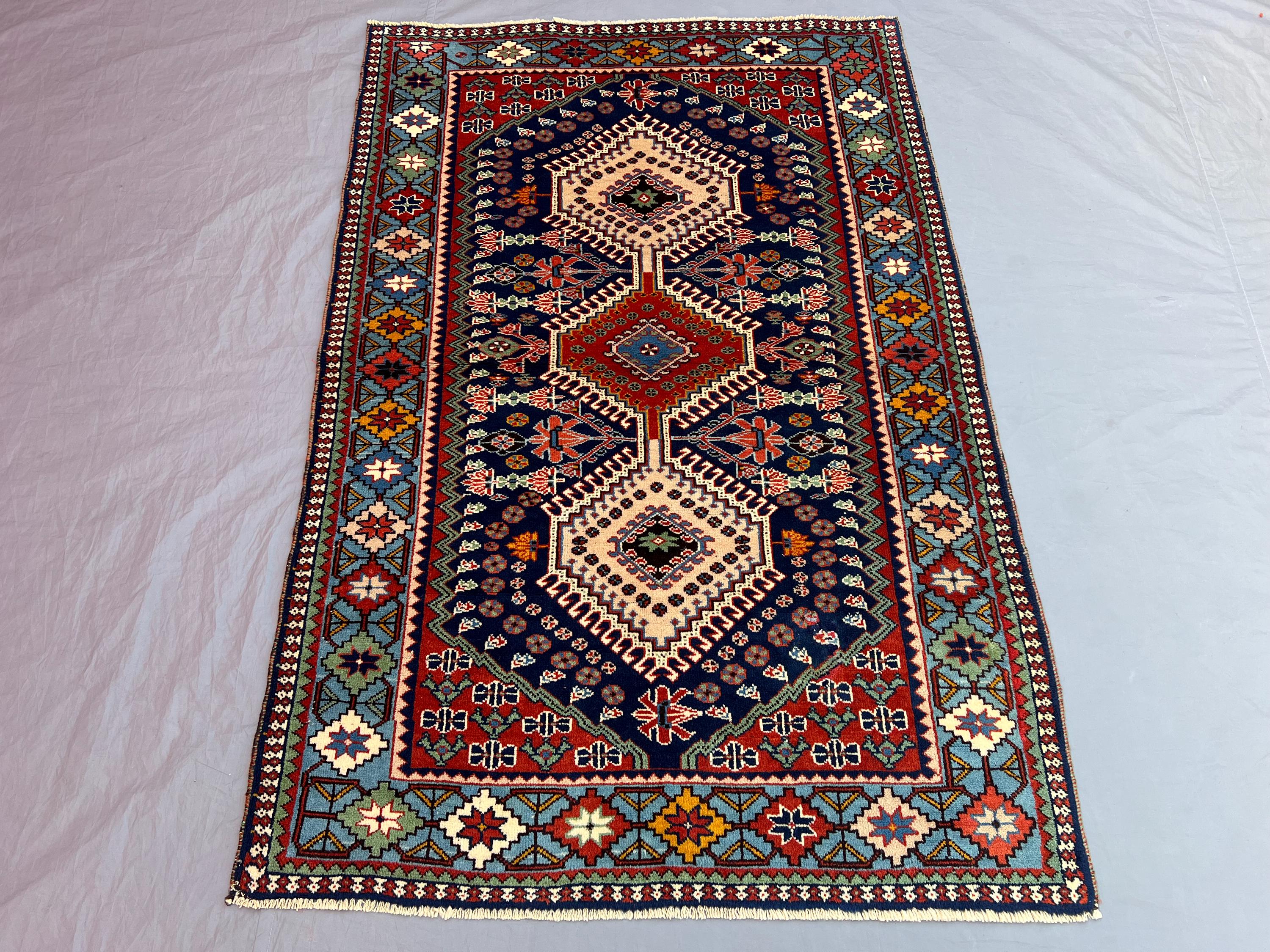 3'7 x 5'5 ft Vintage Afghan Rug, Handwoven, Soft Pile, Tribal Design, Triple Medallion Design Ideal for Living Room or Hallway