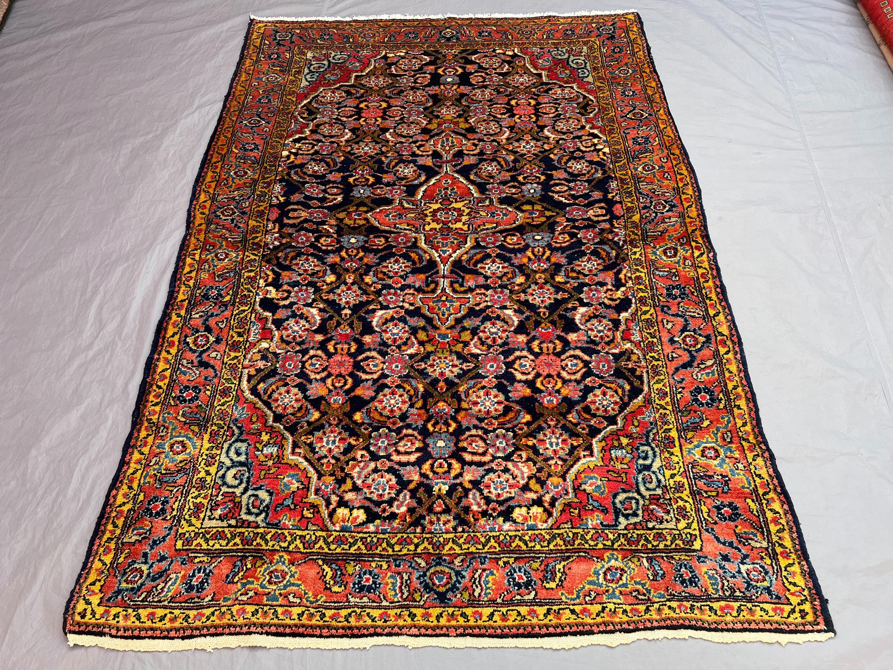 Vintage 4'6 x 6'6 ft Afghan Baluchi Hand-Knotted Rug, Floral Design, Soft Pile, Traditional Area Rug, Tribal W