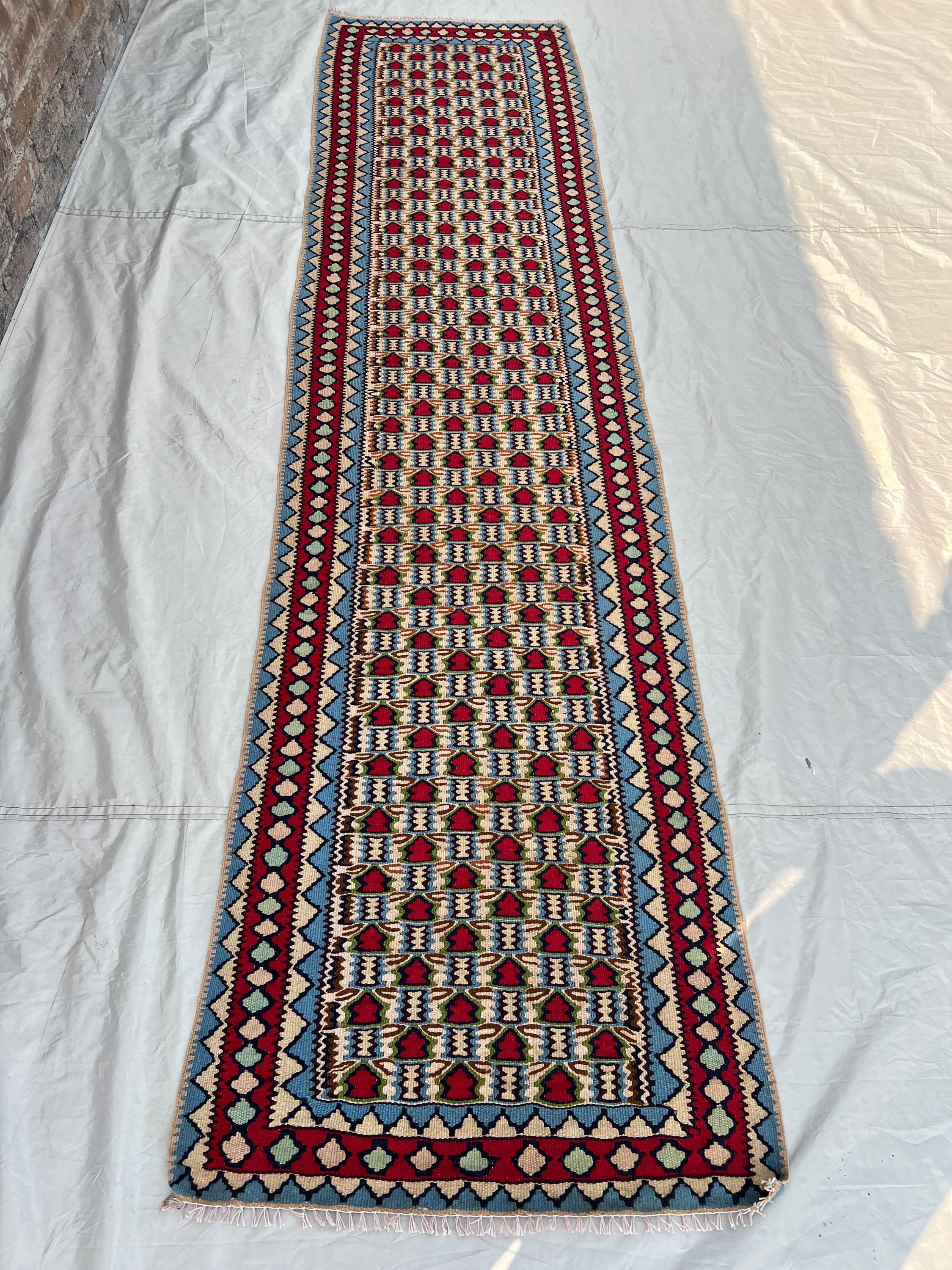 2'5"x9'7 ft Vintage Afghan Handwoven Kilim Rug | Traditional Tribal Design | Multicolor Geometric Pattern Trib
