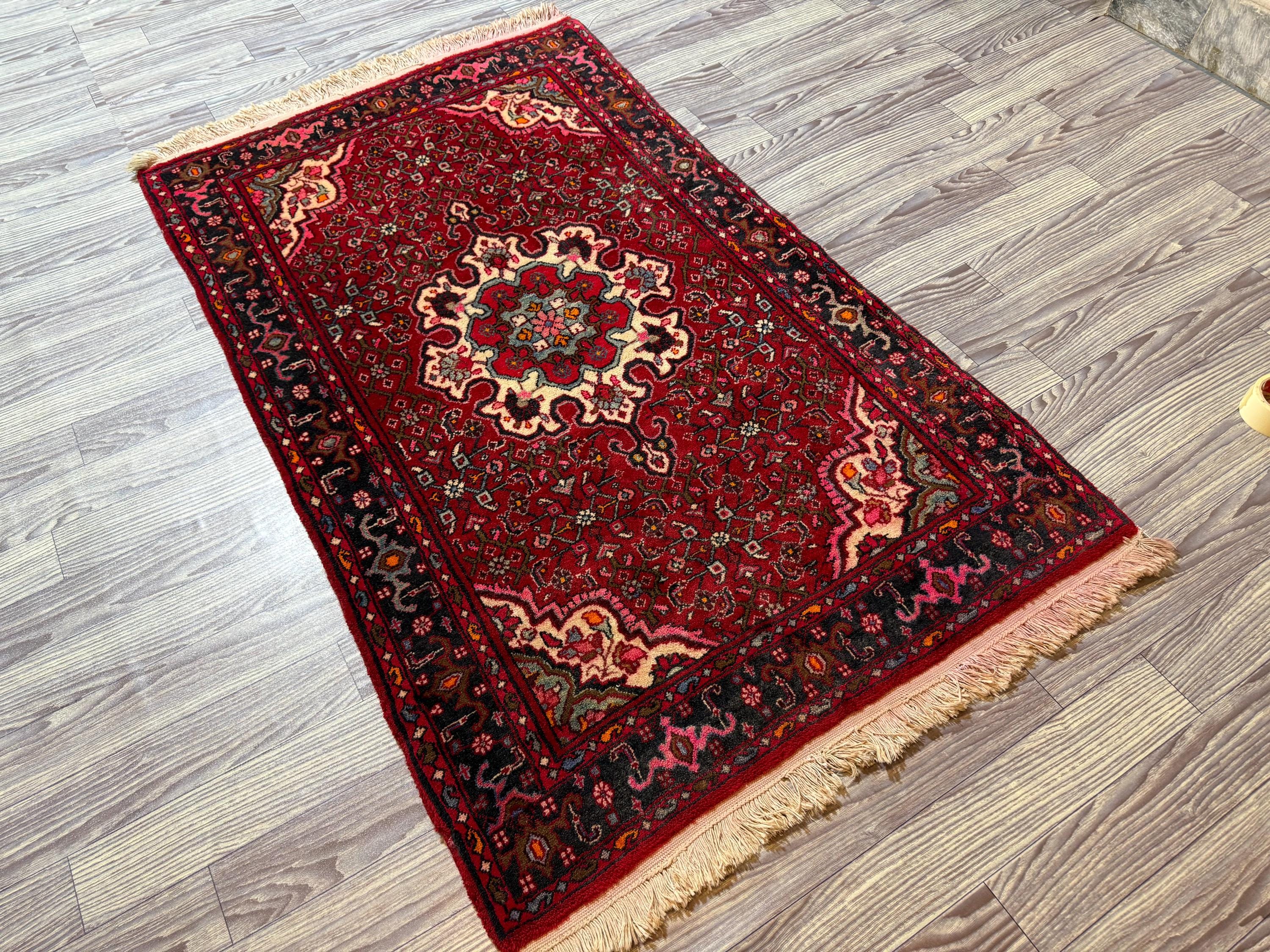 3'3 x 5'4 ft Vintage Turkish Inspired Caucasian Rug, - Heriz Style Nomadic Fine Rug, Geometric Rare Rug, Red Medallion Boho Area Rug,