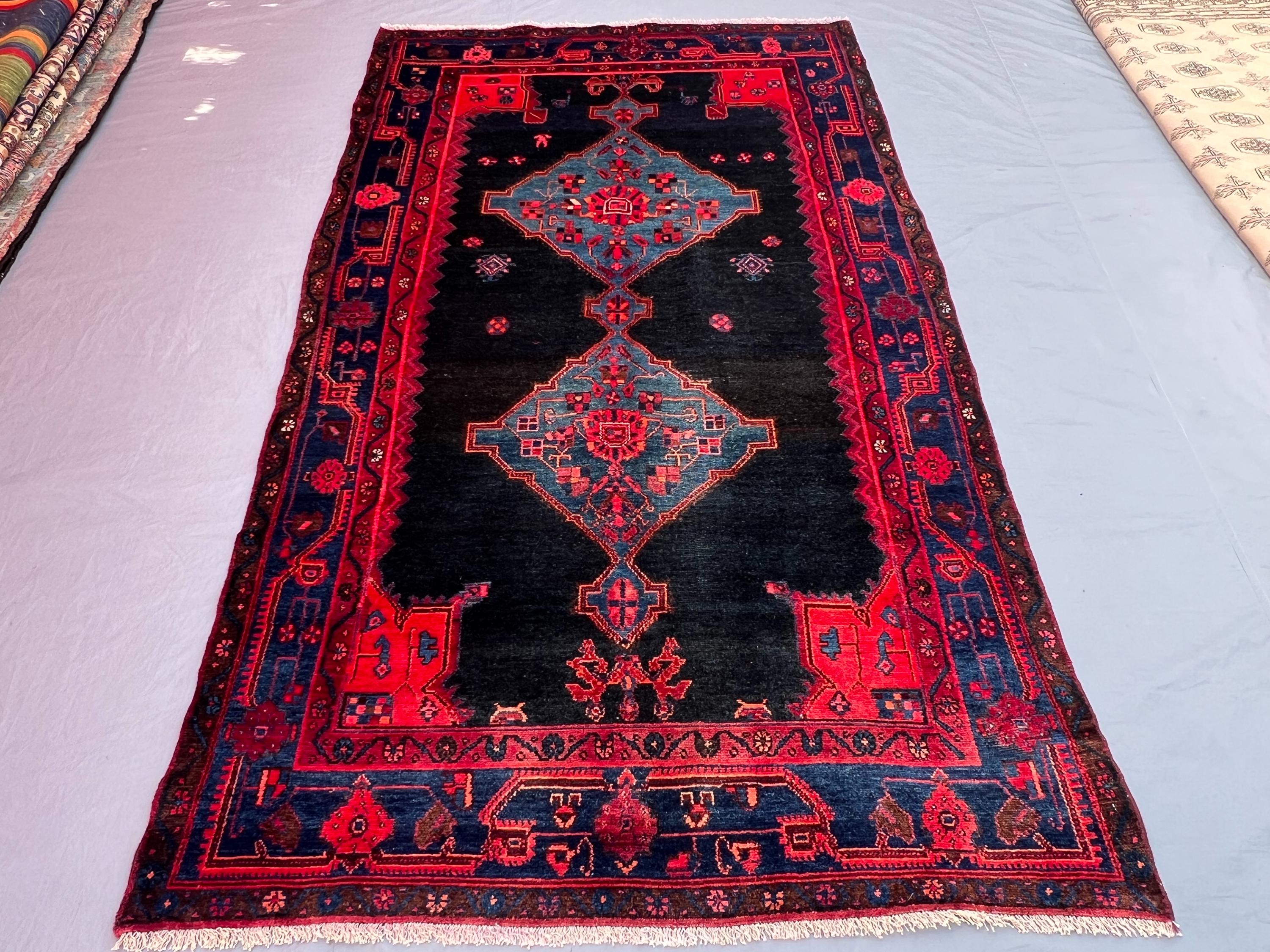 4'9x8'5 ft Vintage Afghan Hand Knotted Turkish Inspired  Wool Area Rug Living Room Rug Bedroom Rug Tribal Geometric Medallion Home Decor