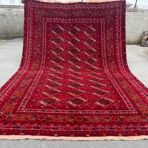 7x10 Antique Ersari Rug, Hand-Knotted Wool Carpet | Tribal Afghan Red Geometric Design | Collectible Vintage Area Rug, Living room Rug