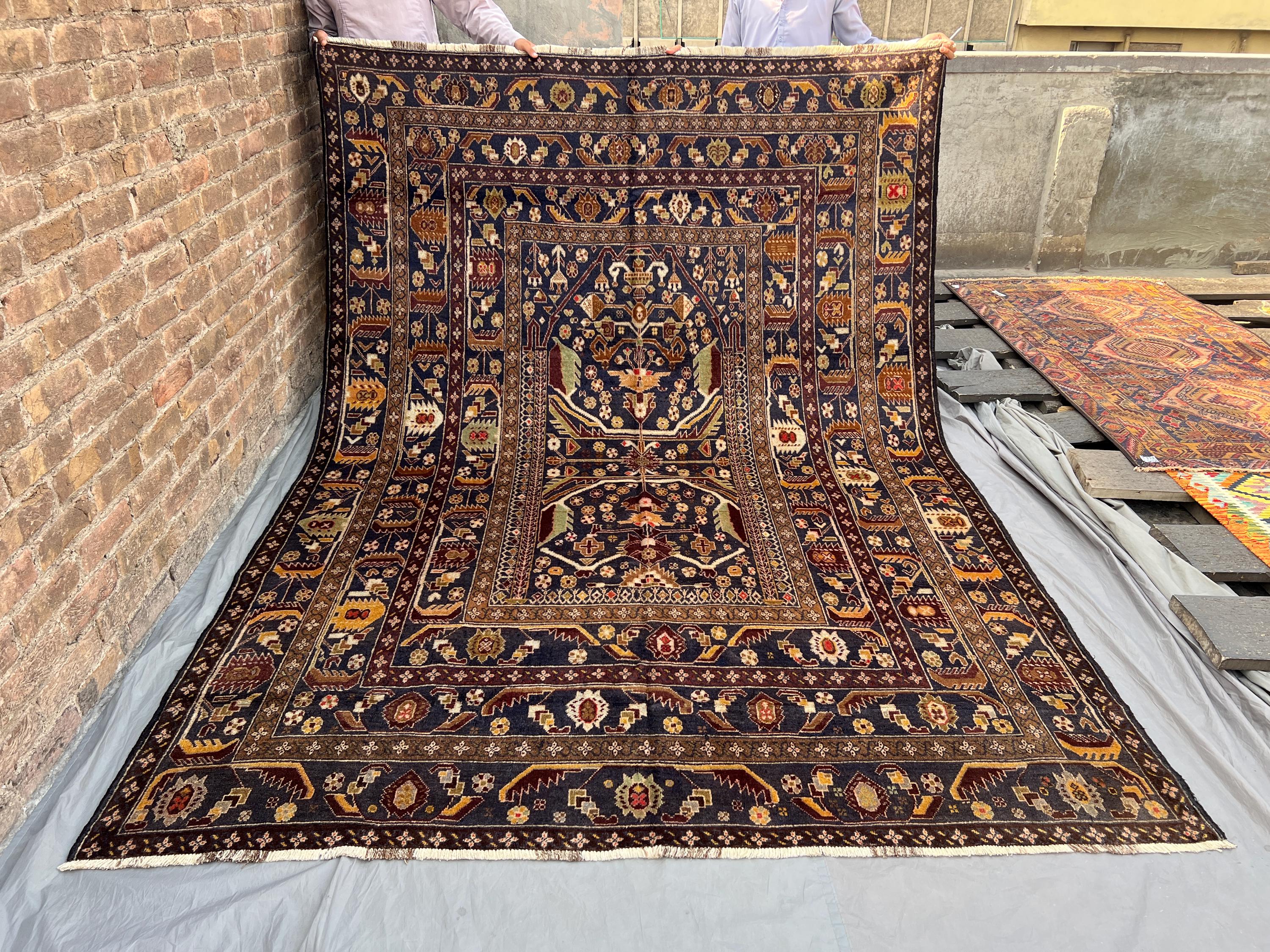 6'7 x 9'9 ft Vintage Afghan Baluchi Rug, Handmade Wool Oriental Carpet, Rare Tribal Nomadic Design, Fine Quality Antique Style Bedroom Rug