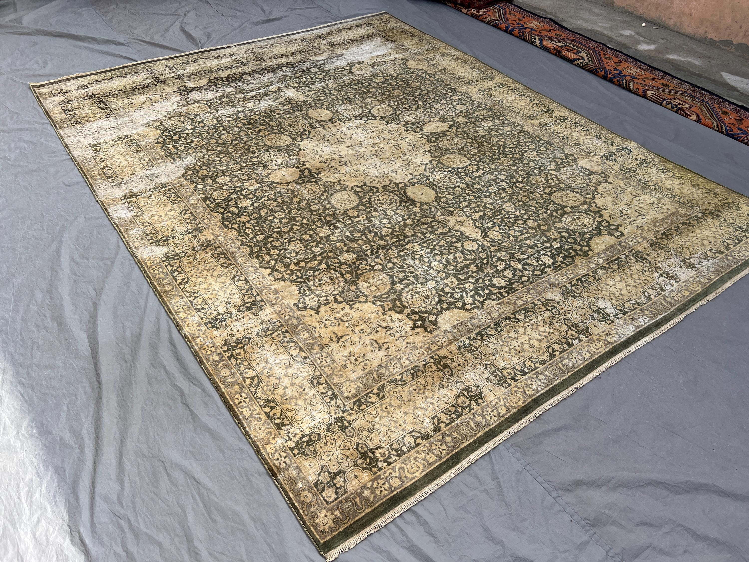 8'2 x 10'2 Antique Turkish Inspired Caucasian Rug, Low Pile Distressed Medallion Wool Carpet, Vintage Floral L