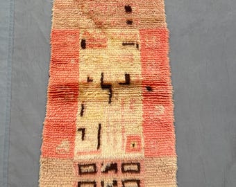 Afghan hand knotted vintage full pile 1.8 x 4 ft soft moss rug one of a kind Moroccan design