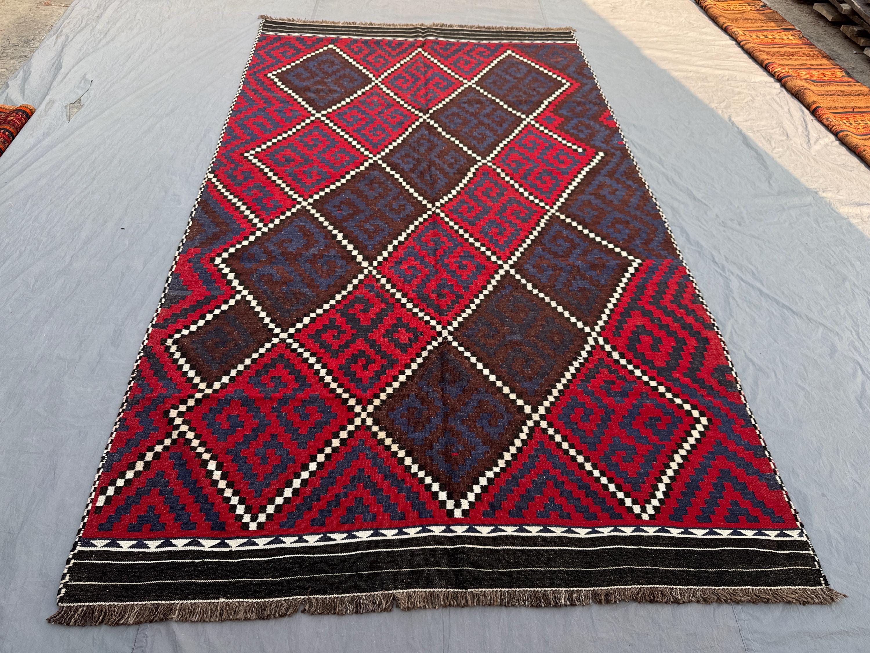 6'6 x 10'10 ft Antique Afghan Baluchi Flat Weave Large Area Rug Handknotted Wool Tribal Carpet for Living Room Dining