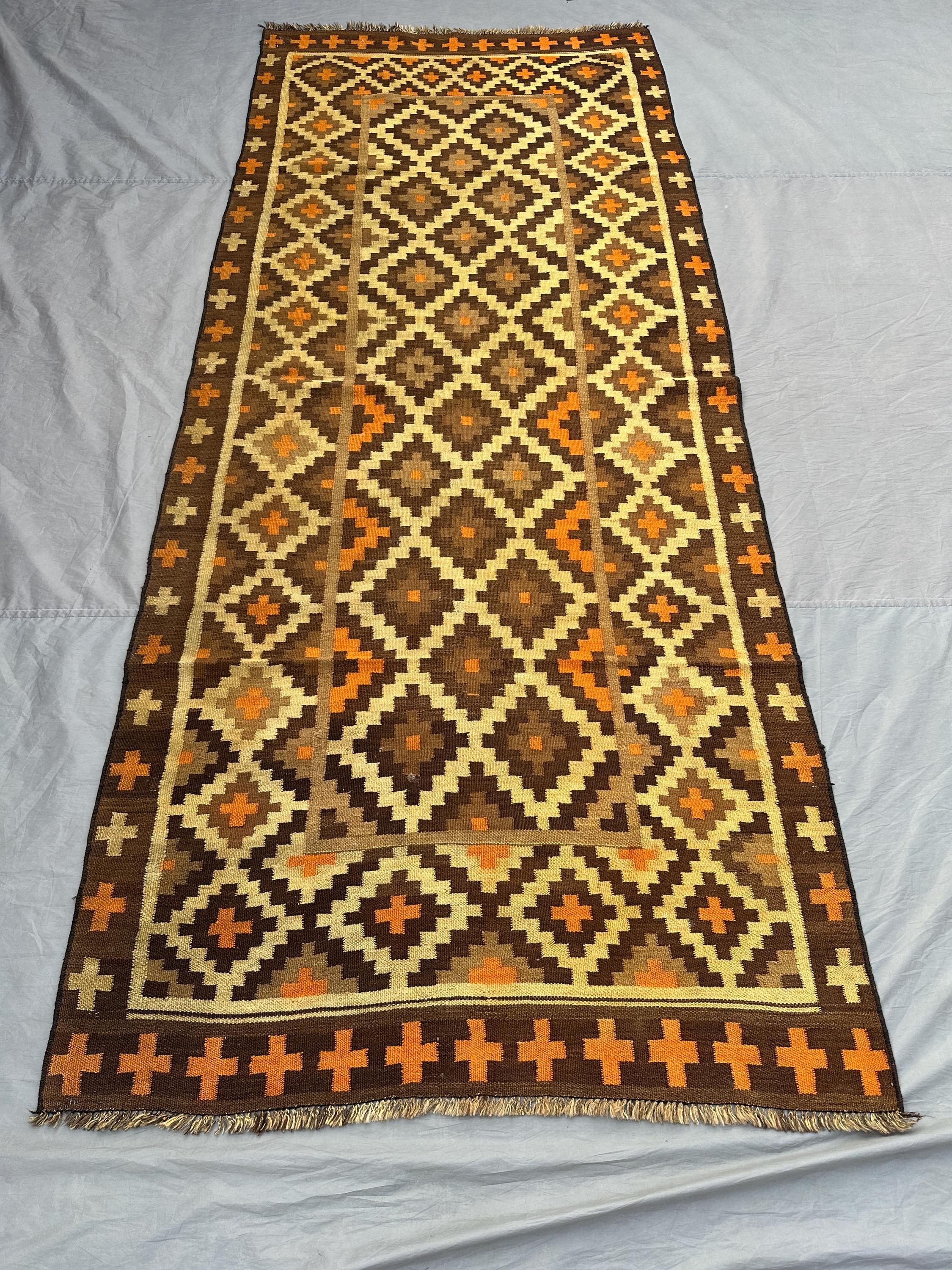 4x10 Afghan Kilim Rug | Handwoven Flat Weave Geometric Runner | Long Turkish Style Wool Kilim | Rustic Boho Ha