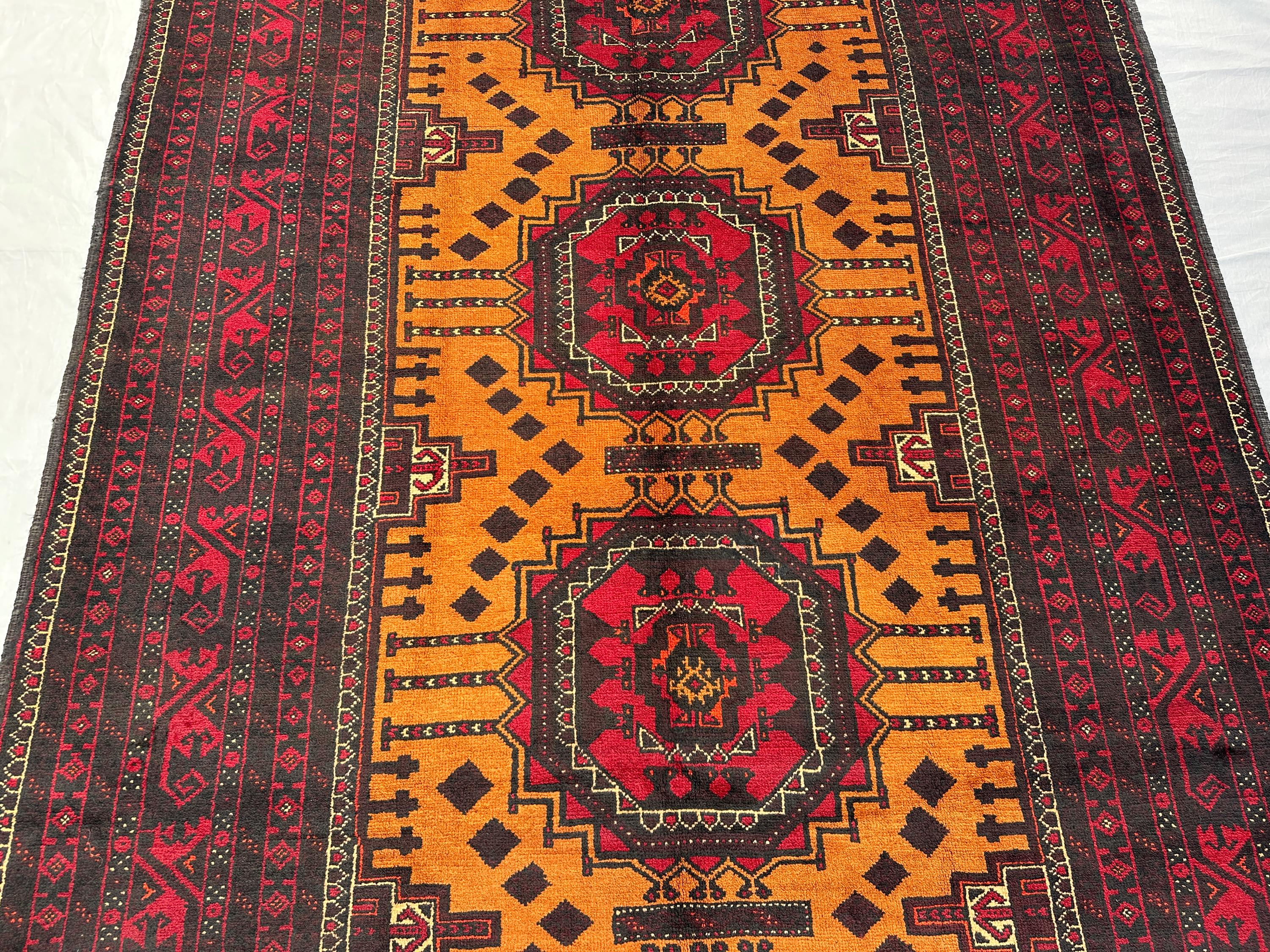 かん様 アンティーク アフガン トライバルラグ 5'3x9'10 ft ハンドメイド