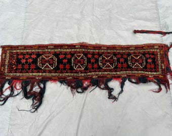 Antique Jalar Rug Wall Hanging 1'3x5'3 Ft | Tribal Afghan Textile | Terracotta Faded Wool | Boho Nomadic Decor | Vintage Tassel Art Rug