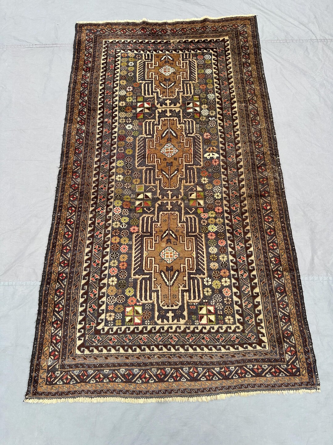 Baluch rug 2枚セット※専用ページ！ 4x7 Afghan Baluch Rug | Hand-knotted Wool Tribal Carpet | Vintage