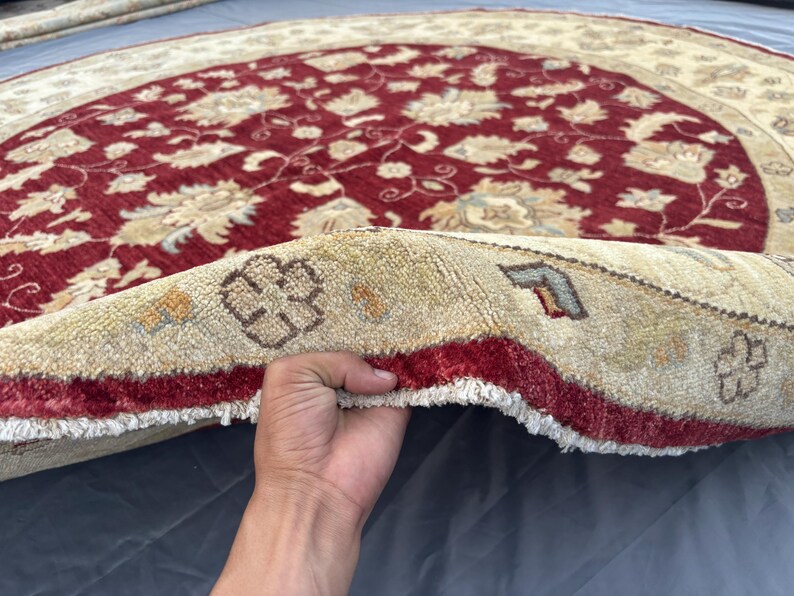 8 x 8 Afghan Hand-Knotted Modern Soft Pile Oval Oushak Design Luxury Wool Rug Elegant Floral Pattern Stylish Living Room Decor | Bedroom rug image 12