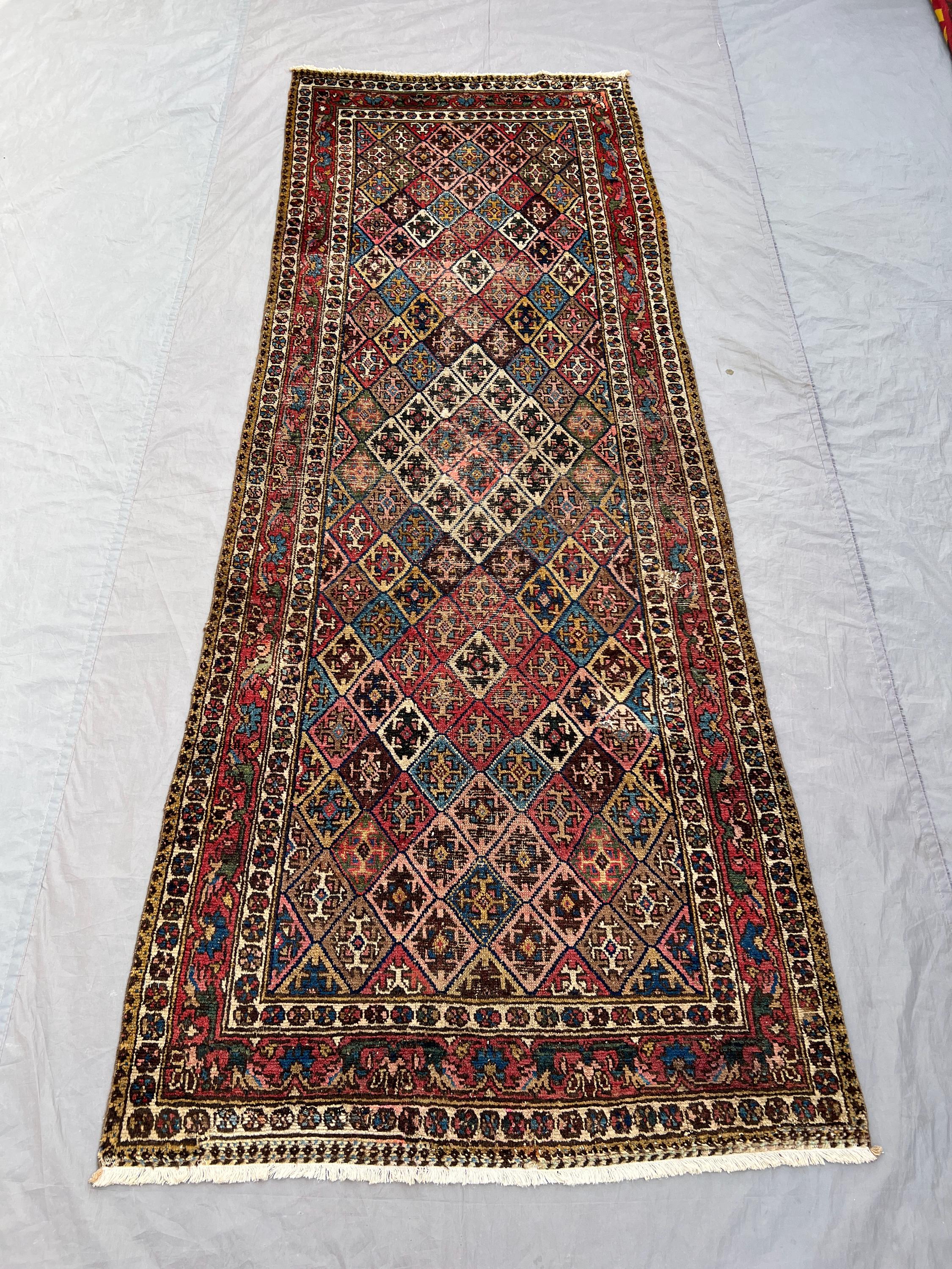 3'6 x 9'1 ft Antique Caucasian Medallion Runner Rug, Vintage Tribal Geometric Wool Carpet, Turkish Inspired Ha