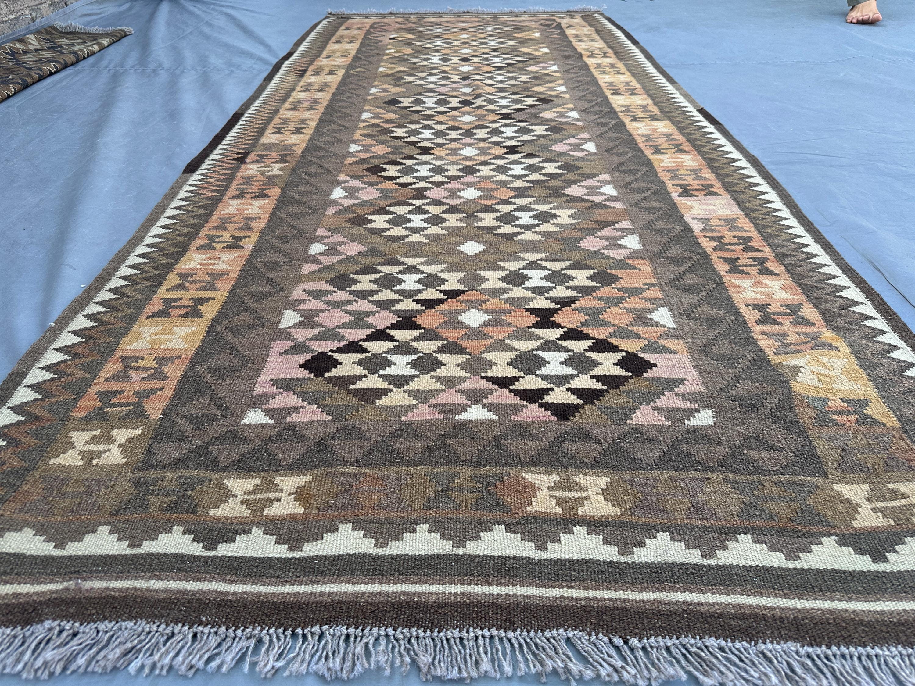Antique Turkmen Kilim Rug Afghan Handmade Wool Rug, Flat Weave Tribal Area Rug, 3'8x8'5 ft Geometric Rug Turkish Style Kilim, Hallway Carpet