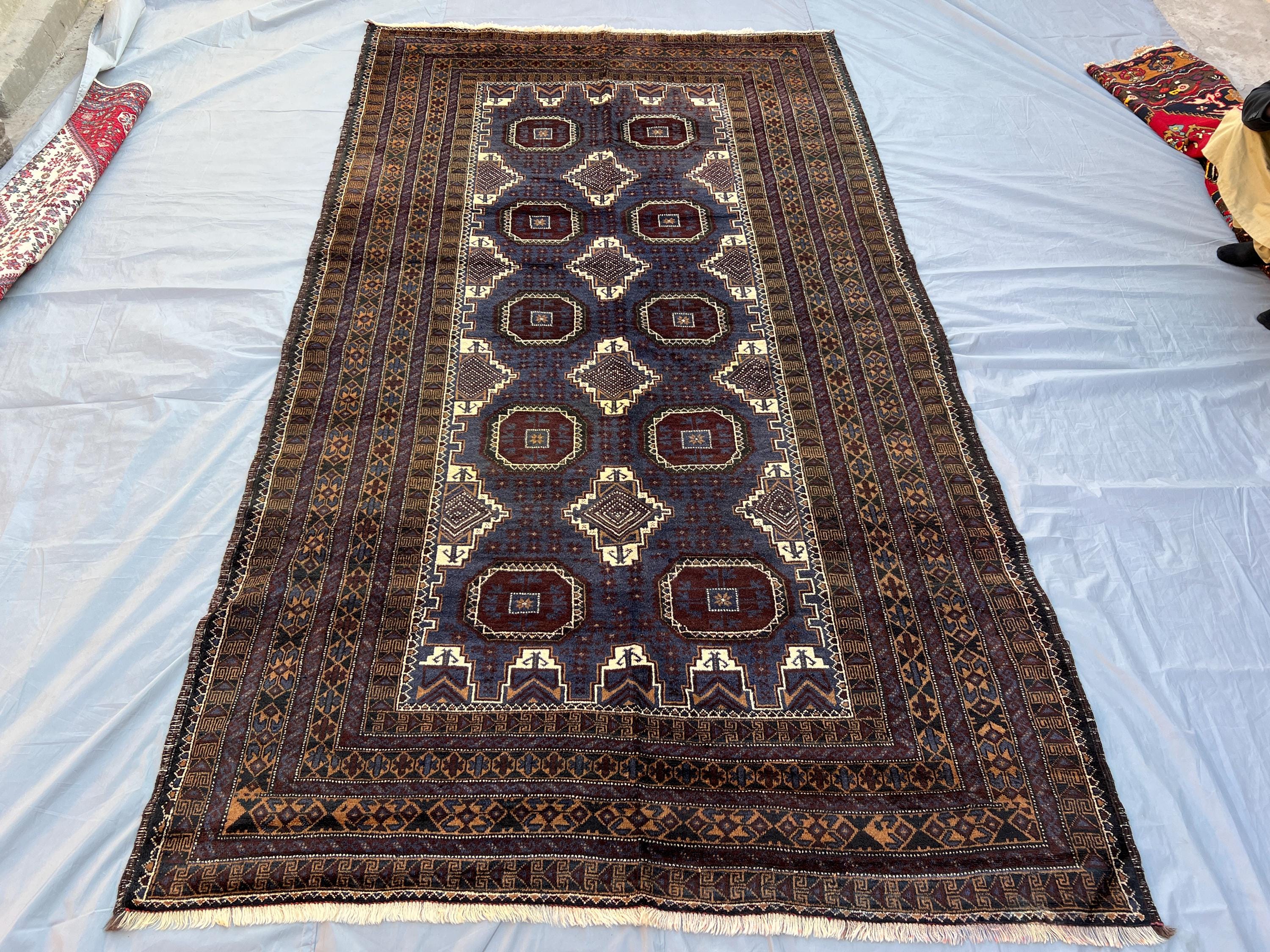 6x11 One of a kind Vintage Afghan Baluch Rug - Handmade Wool Antique Geometric Art rug - Soft Pile Boho Oriental Rug - Entryway Carpet