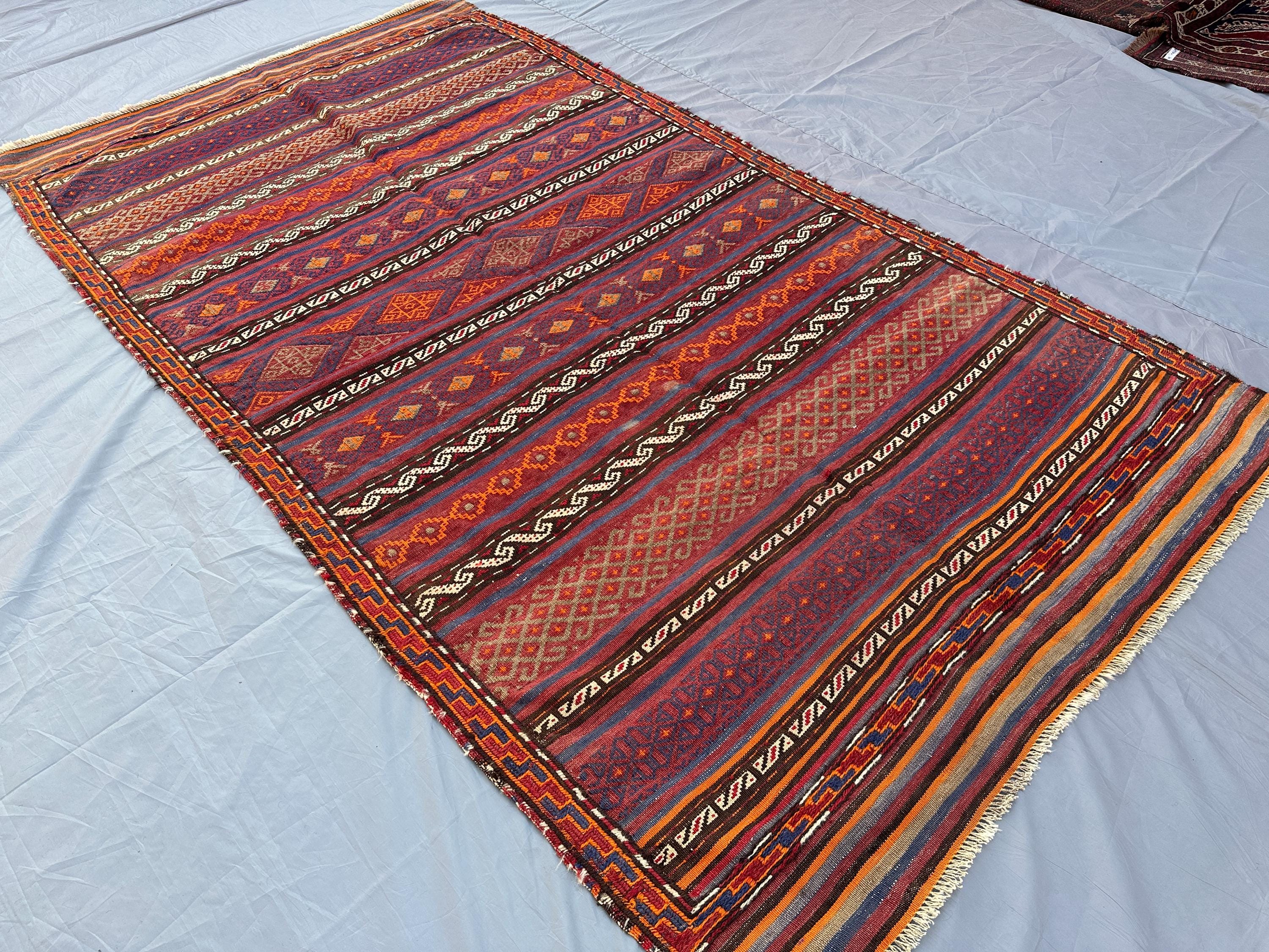 4.9x8.4 ft Antique Turkmen Faded Rug Handwoven Tribal Kilim Maldari Wool Rug Boho Decor Vintage Afghan Carpet