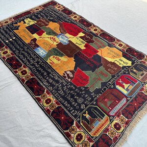 4x6 Afghan Belutsch Bildteppich | Handgeknüpfter Landkarten Teppich | Stammeskunst der Nomaden | Einzigartige Boho Dekor | Sammlerteppich, Küchenteppich