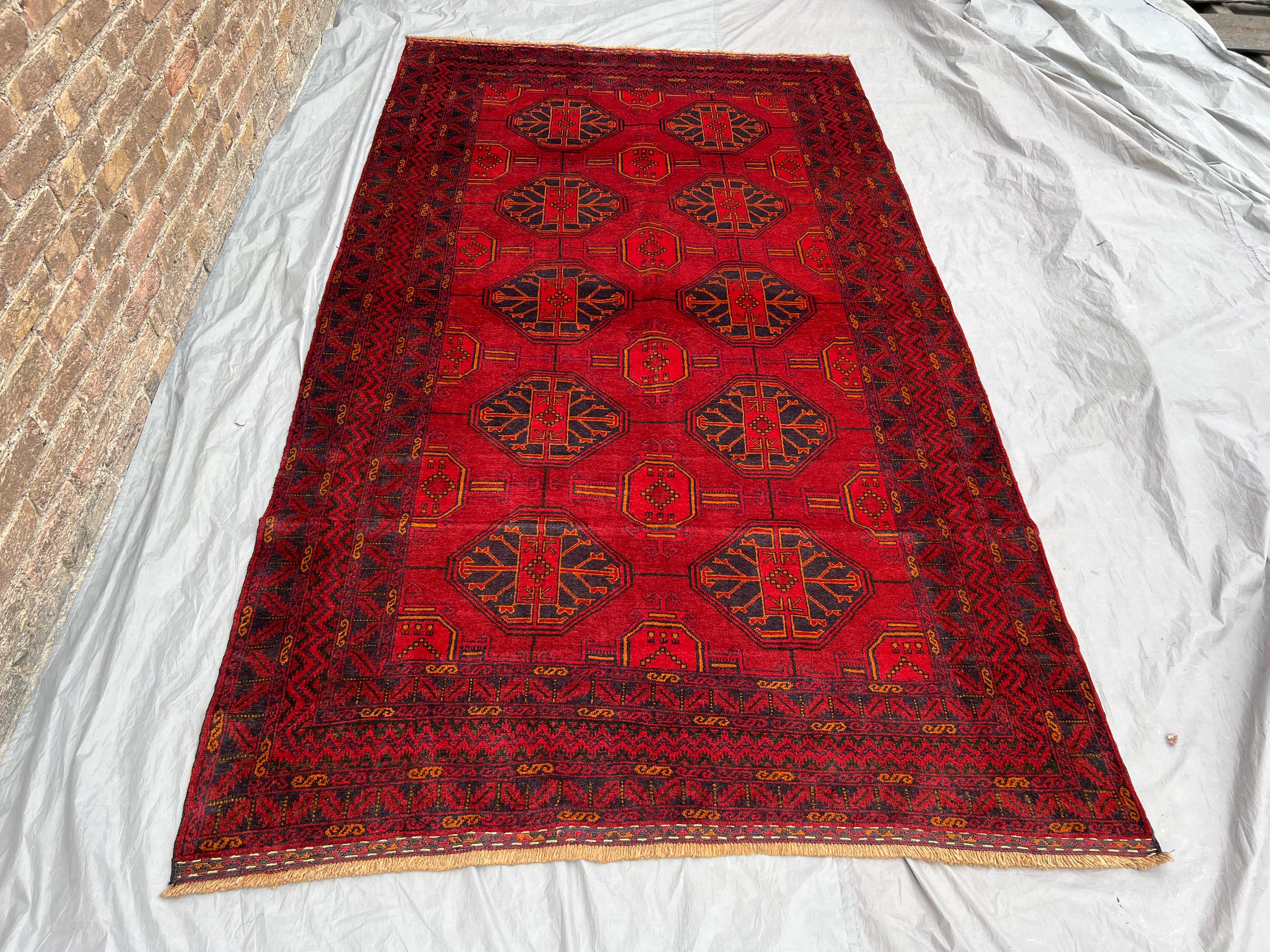 6 x 10 Vintage Afghan Baluch Rug | Hand-Knotted Wool Carpet | Tribal Geometric Red Oriental Decor | Large Boho